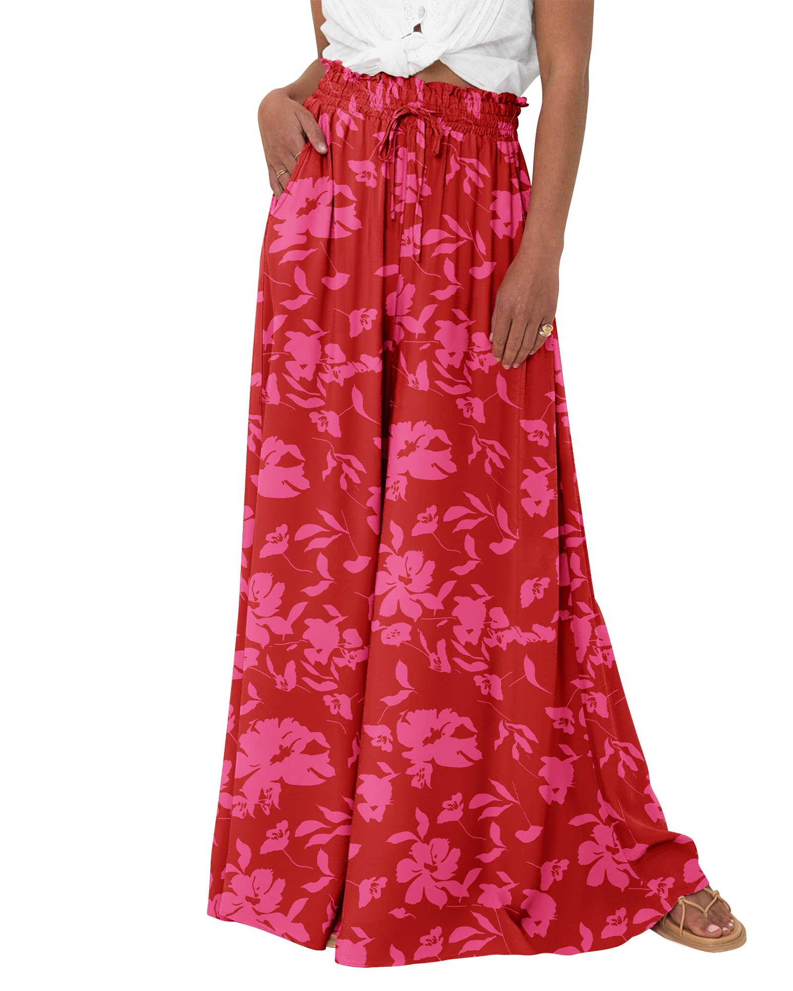BTFBM Women Casual High Waist Wide Leg Pants Spring Summer Long Palazzo Pants Pocket Lounge Beach Vacation Clothes