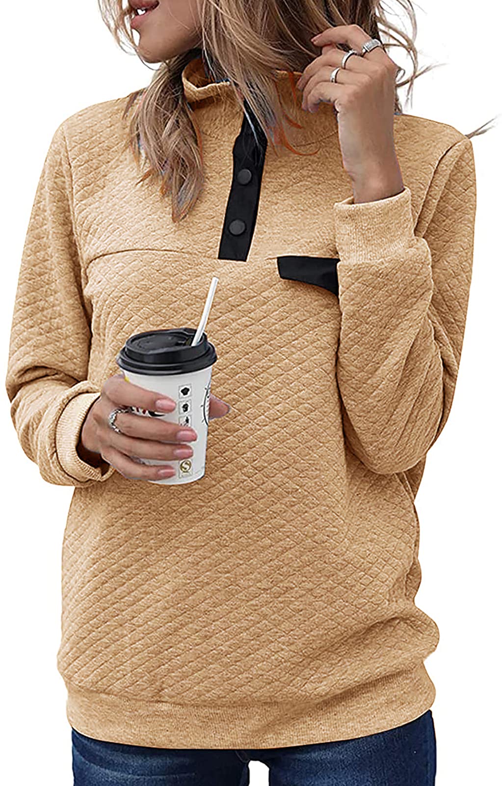 BTFBM Women Fashion Quilted Pattern Lightweight Zipper Long Sleeve Plain Casual Ladies Sweatshirts Pullovers Shirts Tops