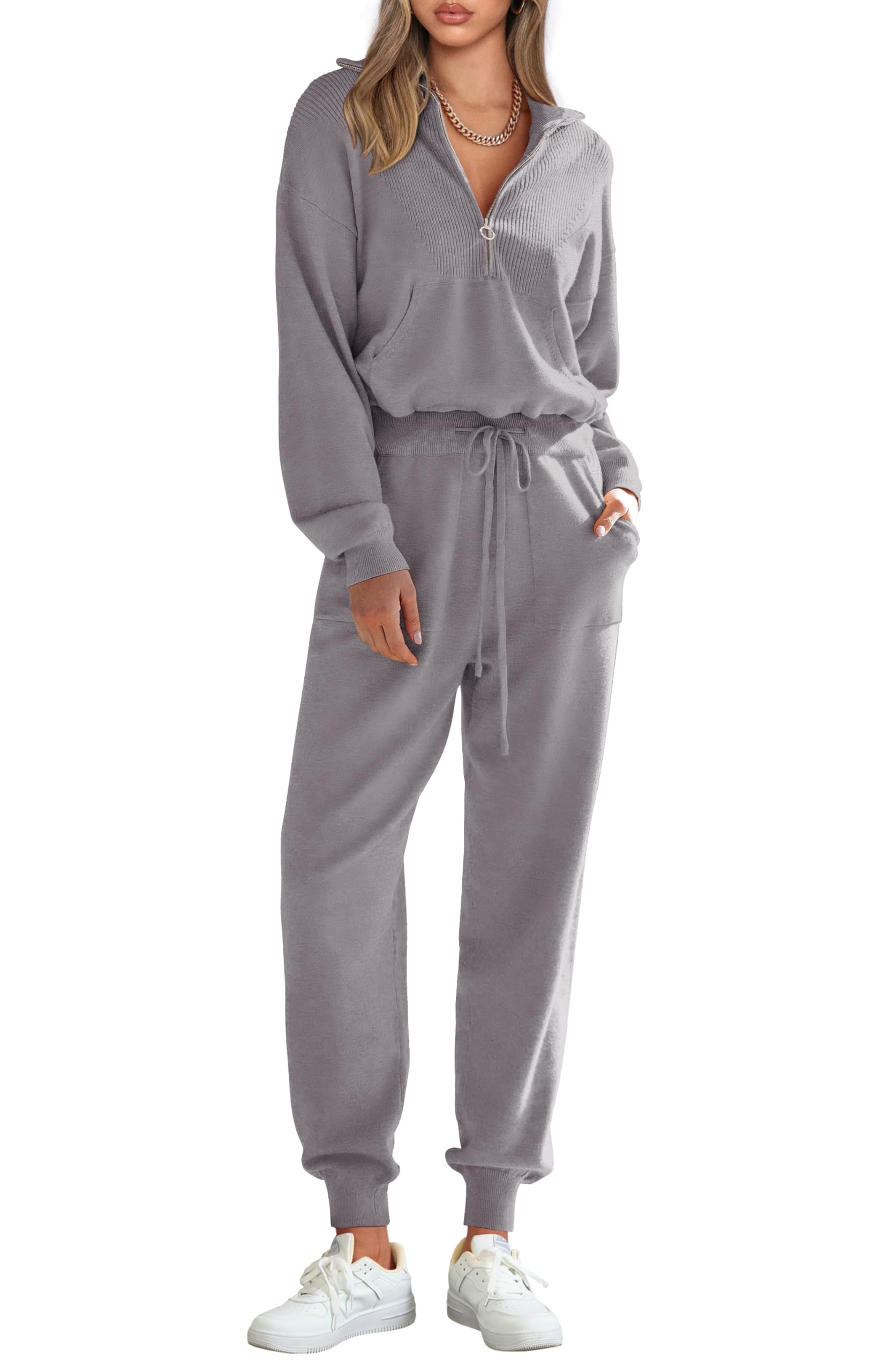 PRETTYGARDEN Women's 2 Piece Sweater Set Pullover Zip Up Sweatshirt Jogger Sweatpants Tracksuit Casual Outfit