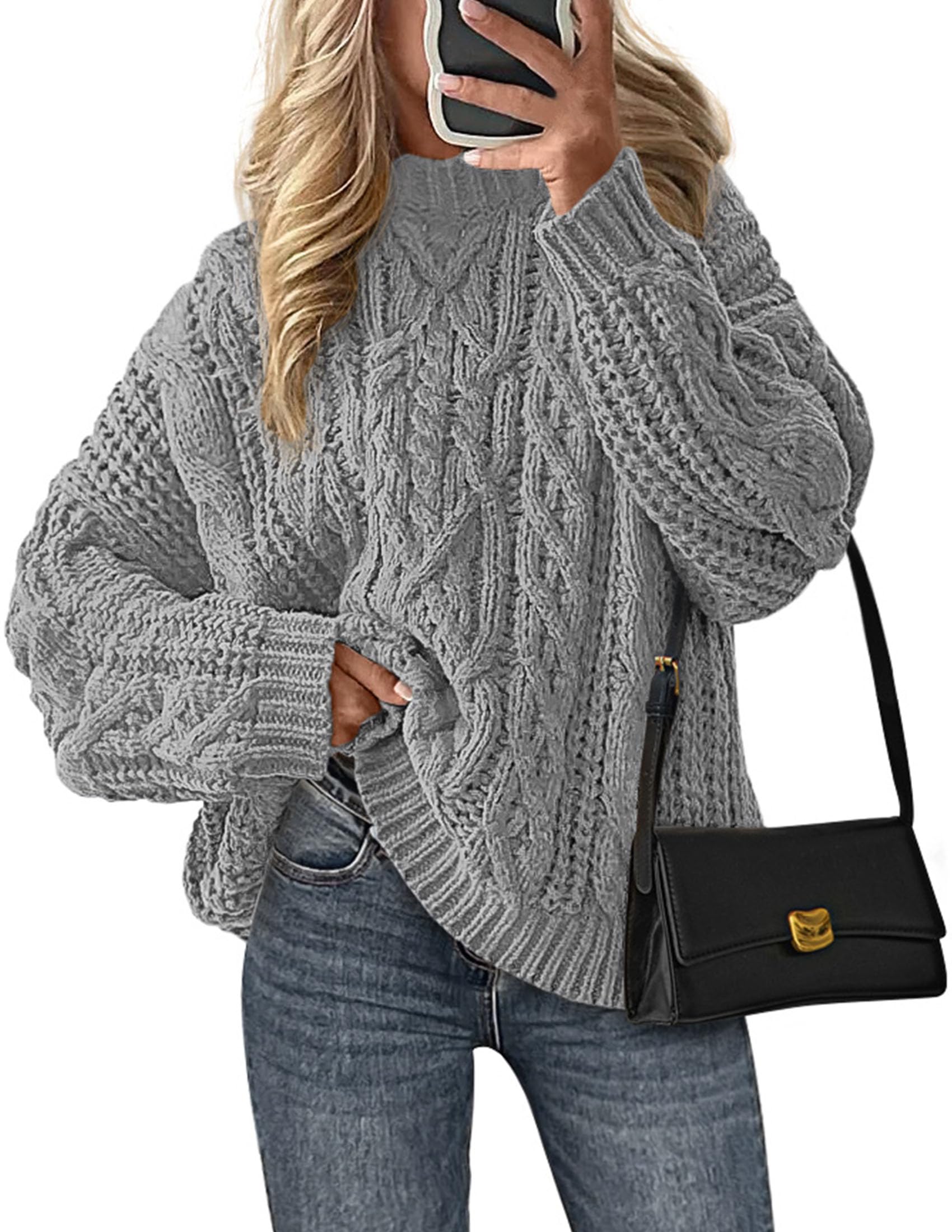 PRETTYGARDEN Women's Oversized Fall Sweaters Casual Long Sleeve Crewneck Chunky Cable Knit Pullover Tops Winter Clothes