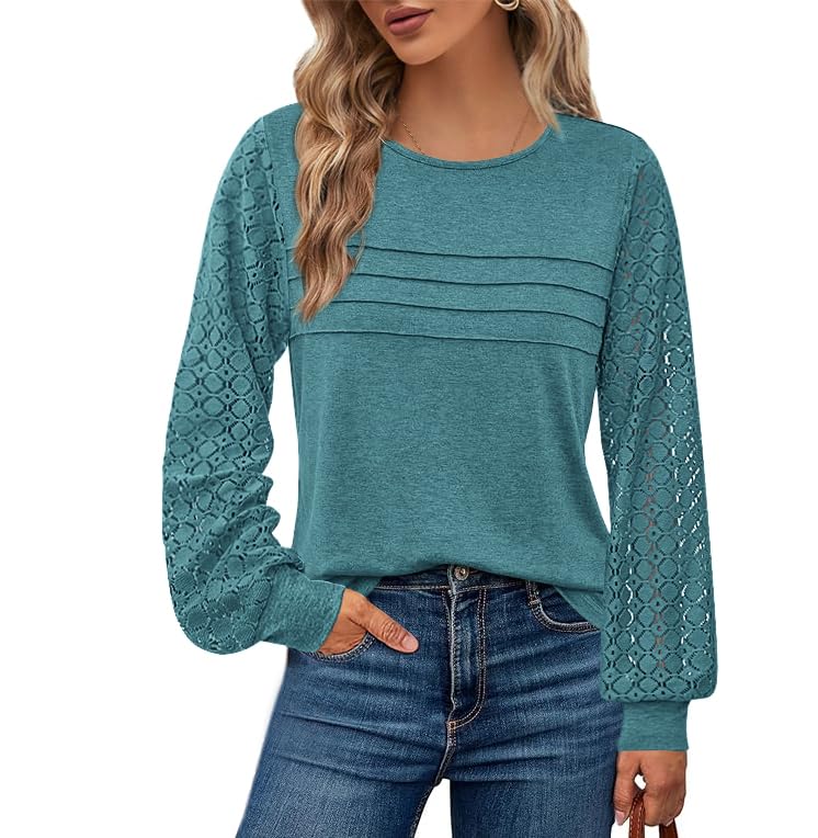 BTFBM Women's Long Sleeve Shirts Dressy Lace Fall Tops Trendy Business Casual T-Shirts Cute Work Outfits Blouses