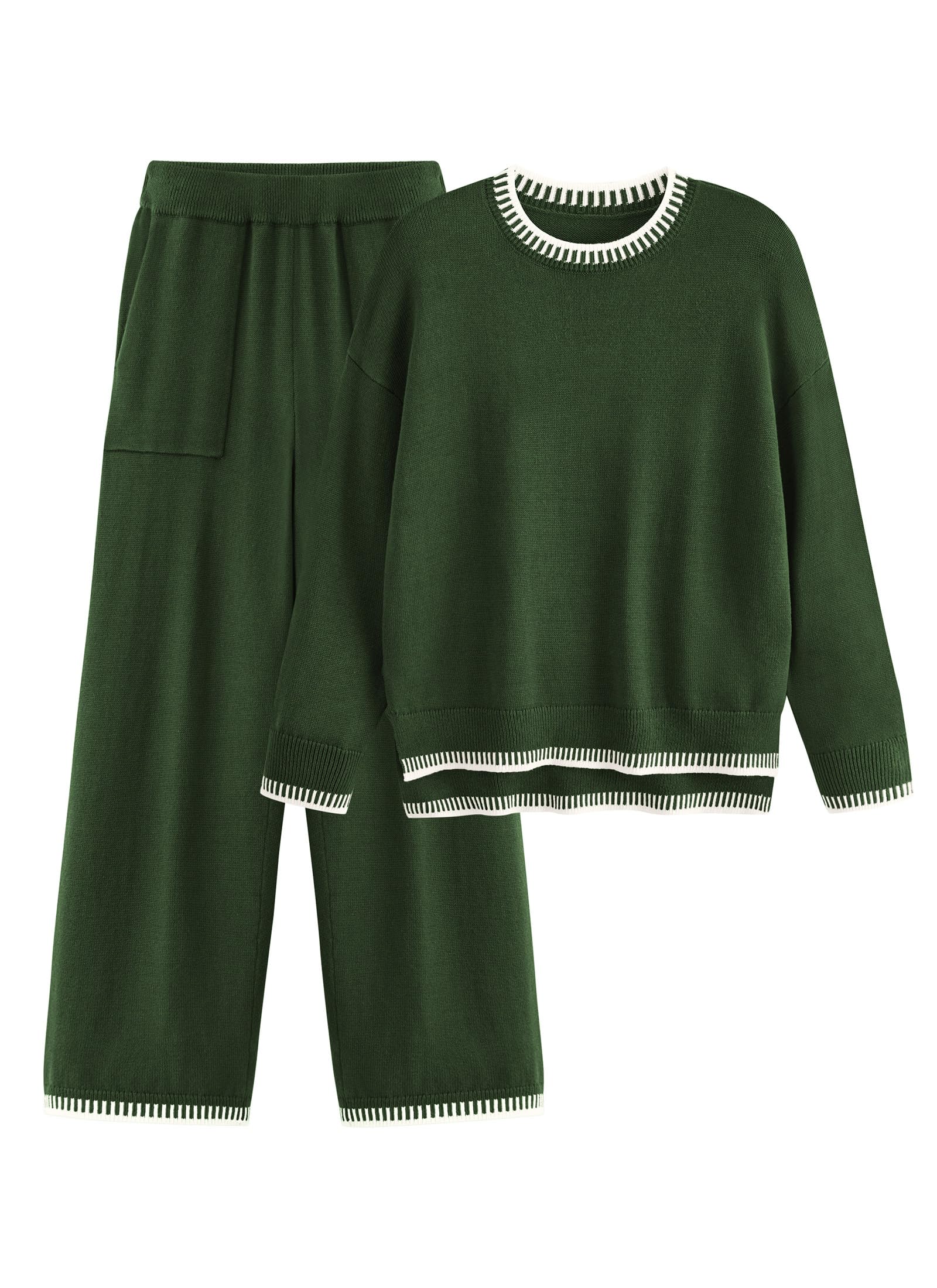 PRETTYGARDEN Women's 2 Piece Knit Sweater Outfit Casual Long Sleeve Pullover Wide Leg Pants Tracksuit Loungewear Set