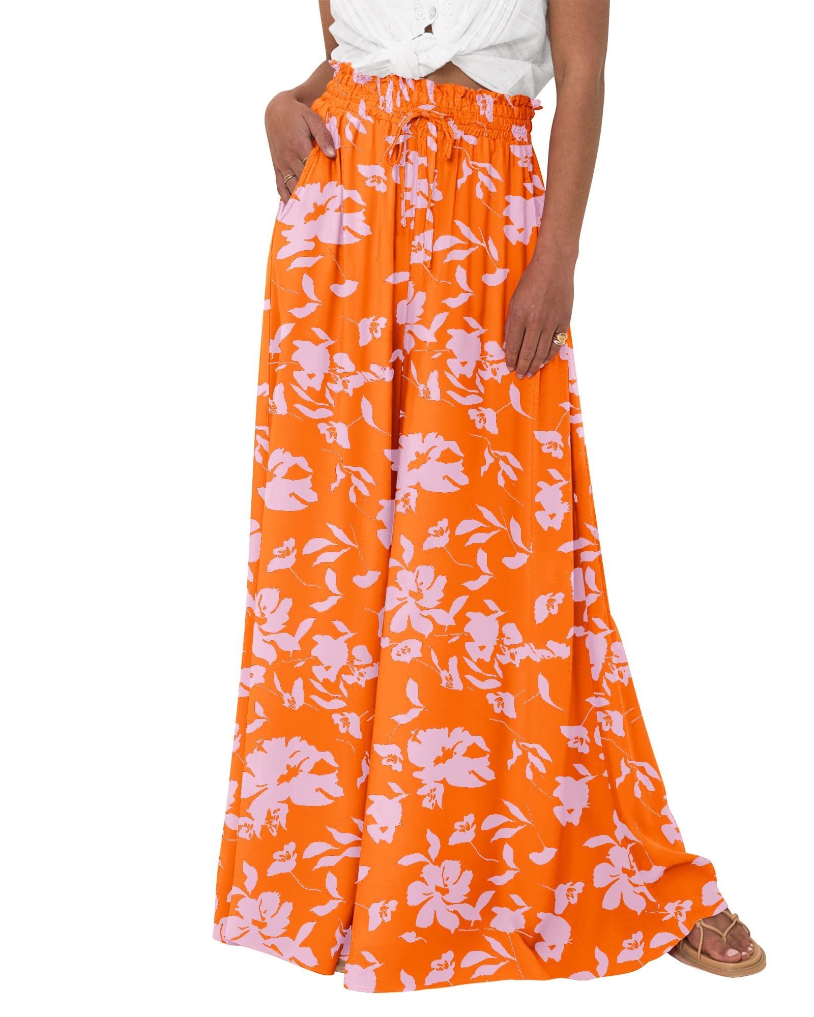 BTFBM Women Casual High Waist Wide Leg Pants Spring Summer Long Palazzo Pants Pocket Lounge Beach Vacation Clothes