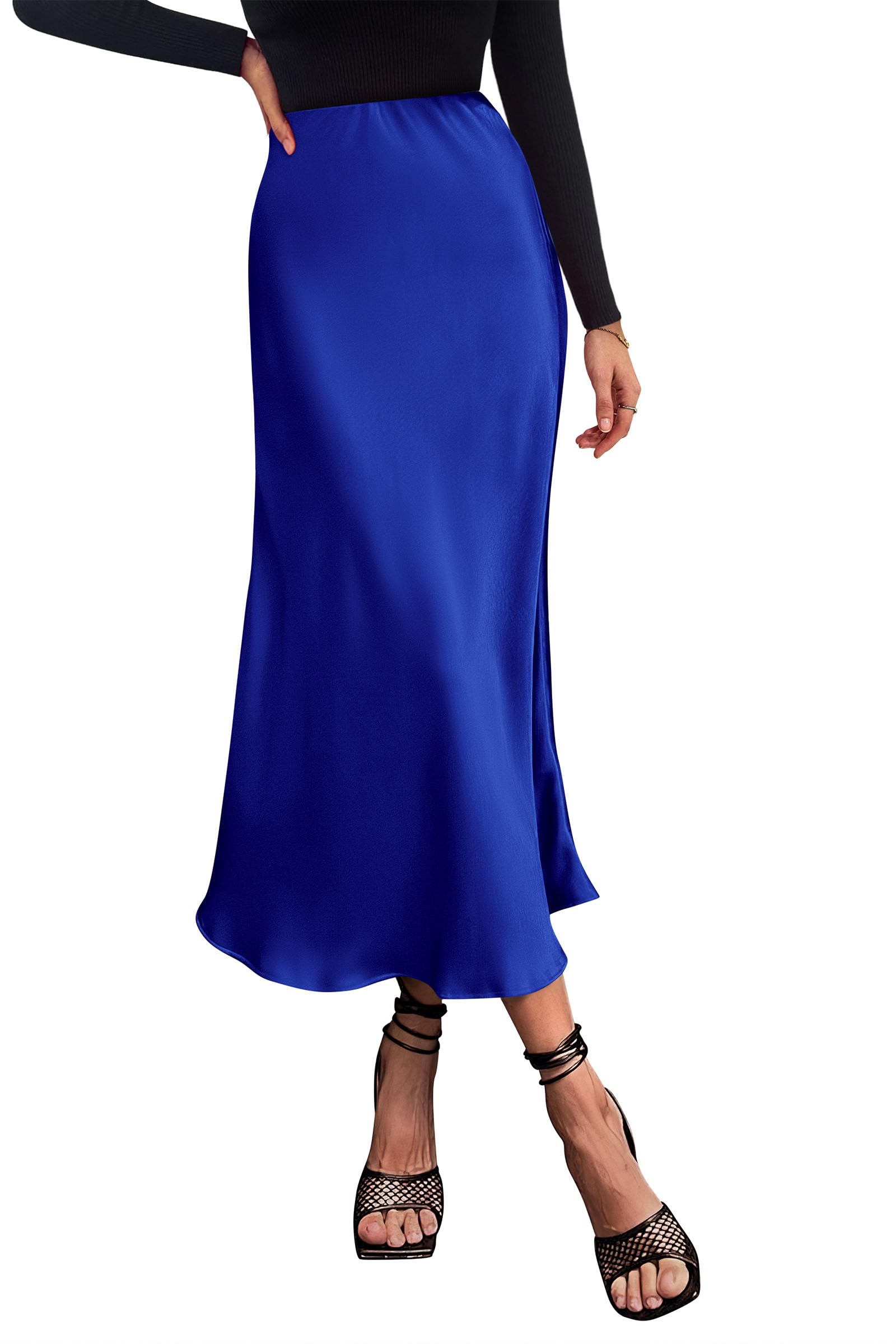 PRETTYGARDEN Women's Satin Skirts Dressy Casual Fall High Waisted Cocktail Wedding Flowy Elegant A Line Midi Skirt
