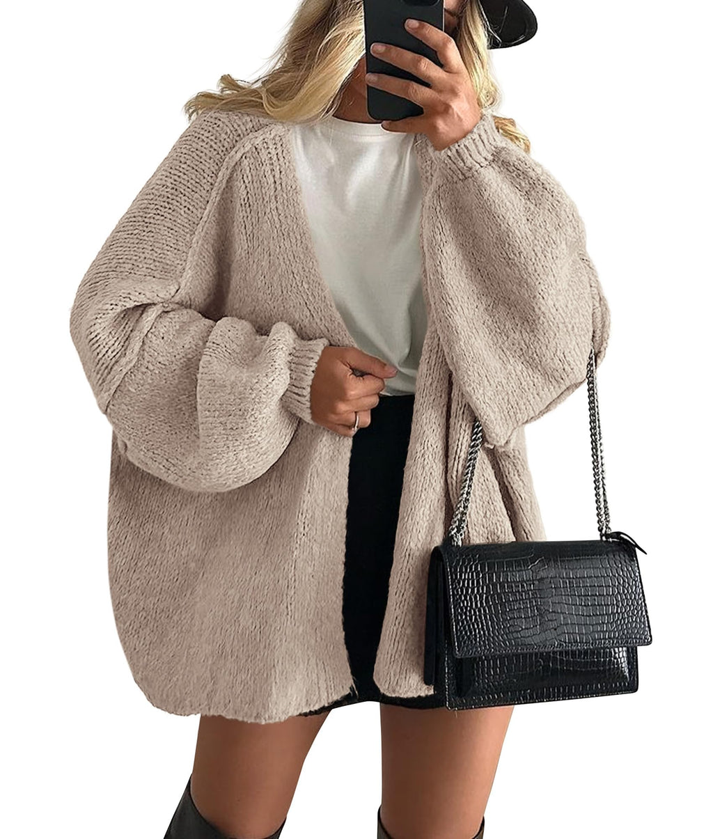 PRETTYGARDEN Womens Oversized Cardigan Sweaters Fall Long Lantern Sleeve Knit Open Front Lightweight Sweater