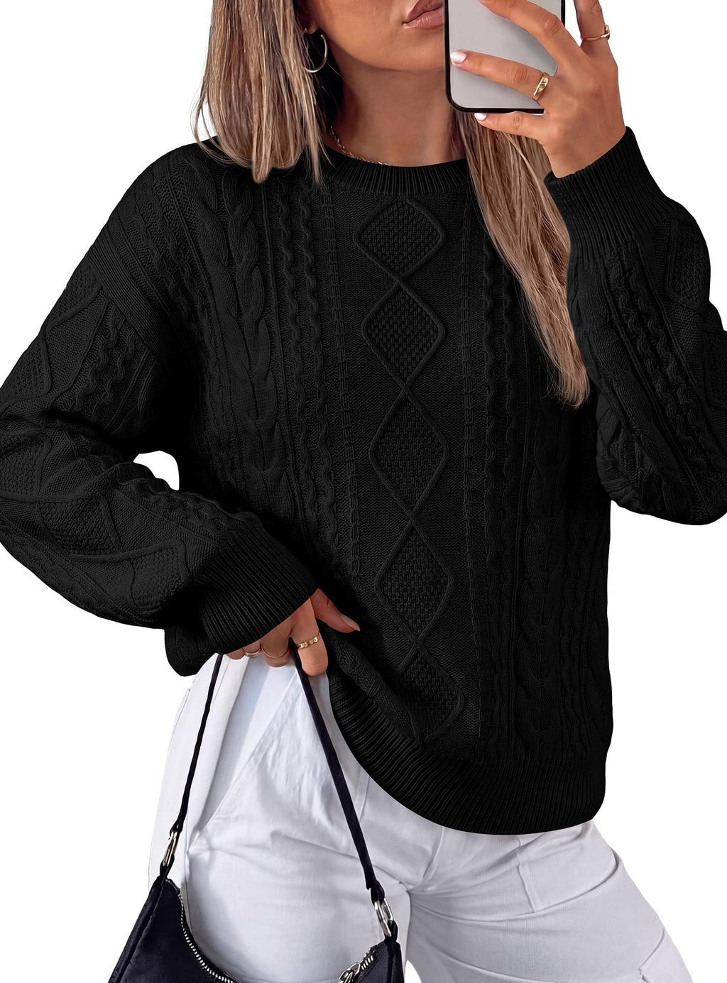 PRETTYGARDEN Women's Crewneck Cable Knit Sweater Pullover Tops Soft Luxury,Long Sleeve Sweaters,Chunky Texture,Fall Outfits,Warm Layering,Daily Wear,Work Holiday,Winter Going out Top