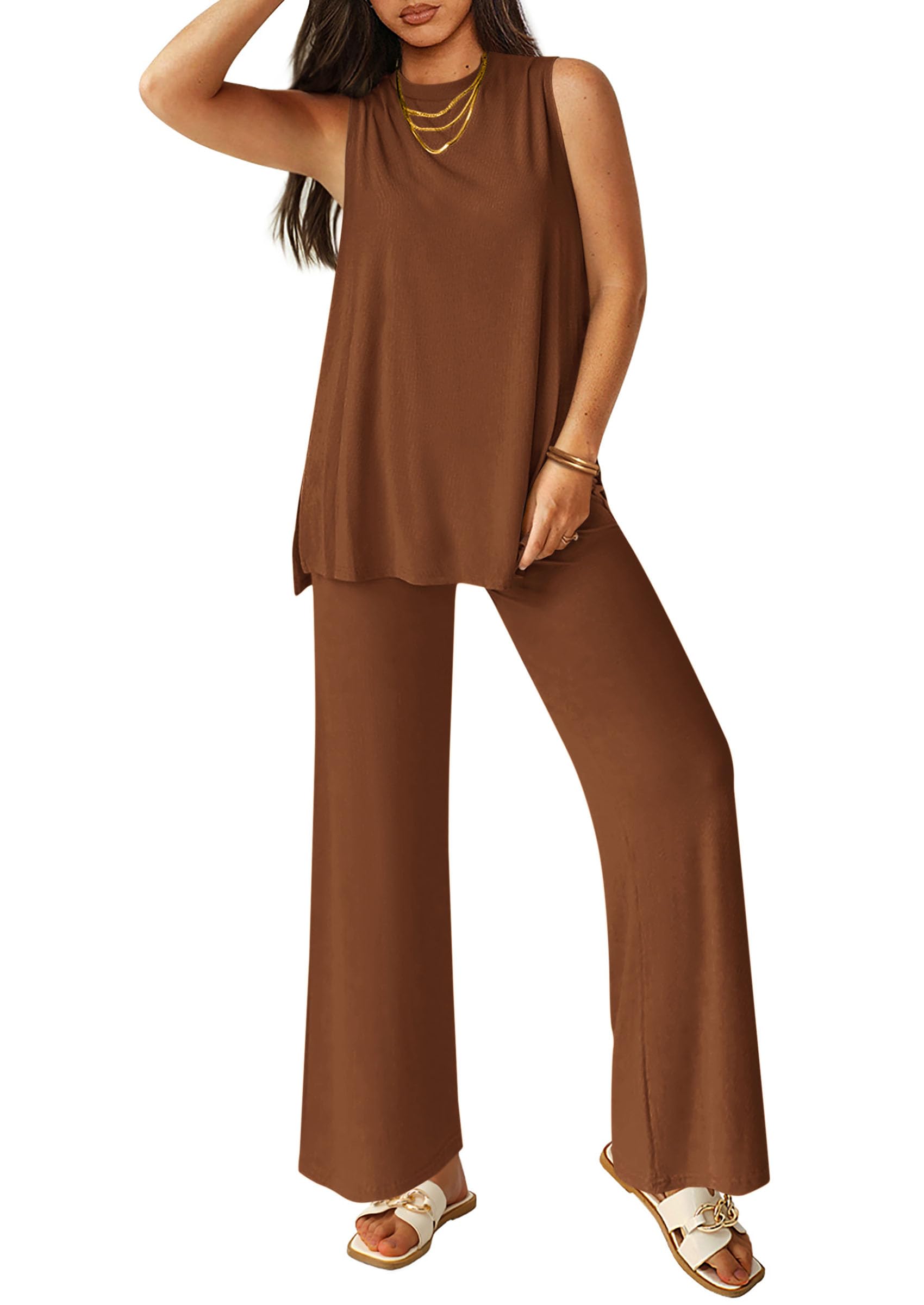 PRETTYGARDEN Women's 2 Piece Lounge Set Summer Casual Loose Tank Top Wide Leg Pants Matching Travel Outfits Tracksuit
