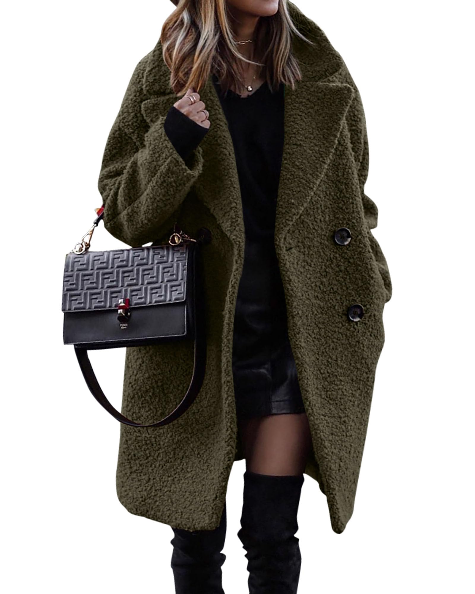 BTFBM Women Winter Faux Fur Coats Lapel Long Sleeve Fuzzy Fleece Outerwear Button Down Sherpa Jackets Fall Outfits