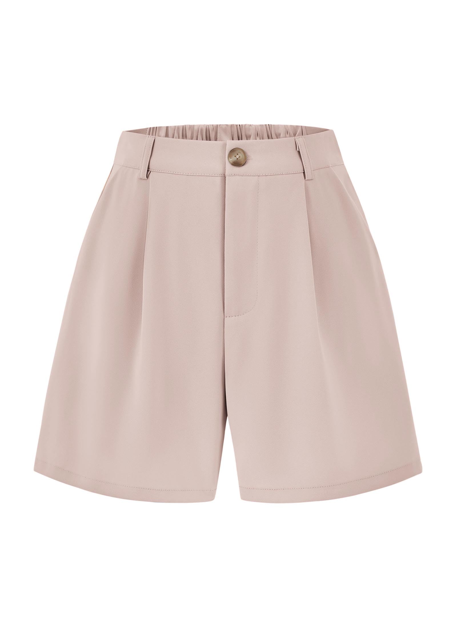 FreshPretty Shorts for Women Dressy Casual Summer Elastic Waist in The Back Pleated Wide Leg Tailored Work Trouser Shorts
