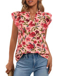 BTFBM Womens Tops Dressy Casual Spring Summer Shirts Boho Floral V Neck Ruffle Cap Sleeve Business Work Blouses