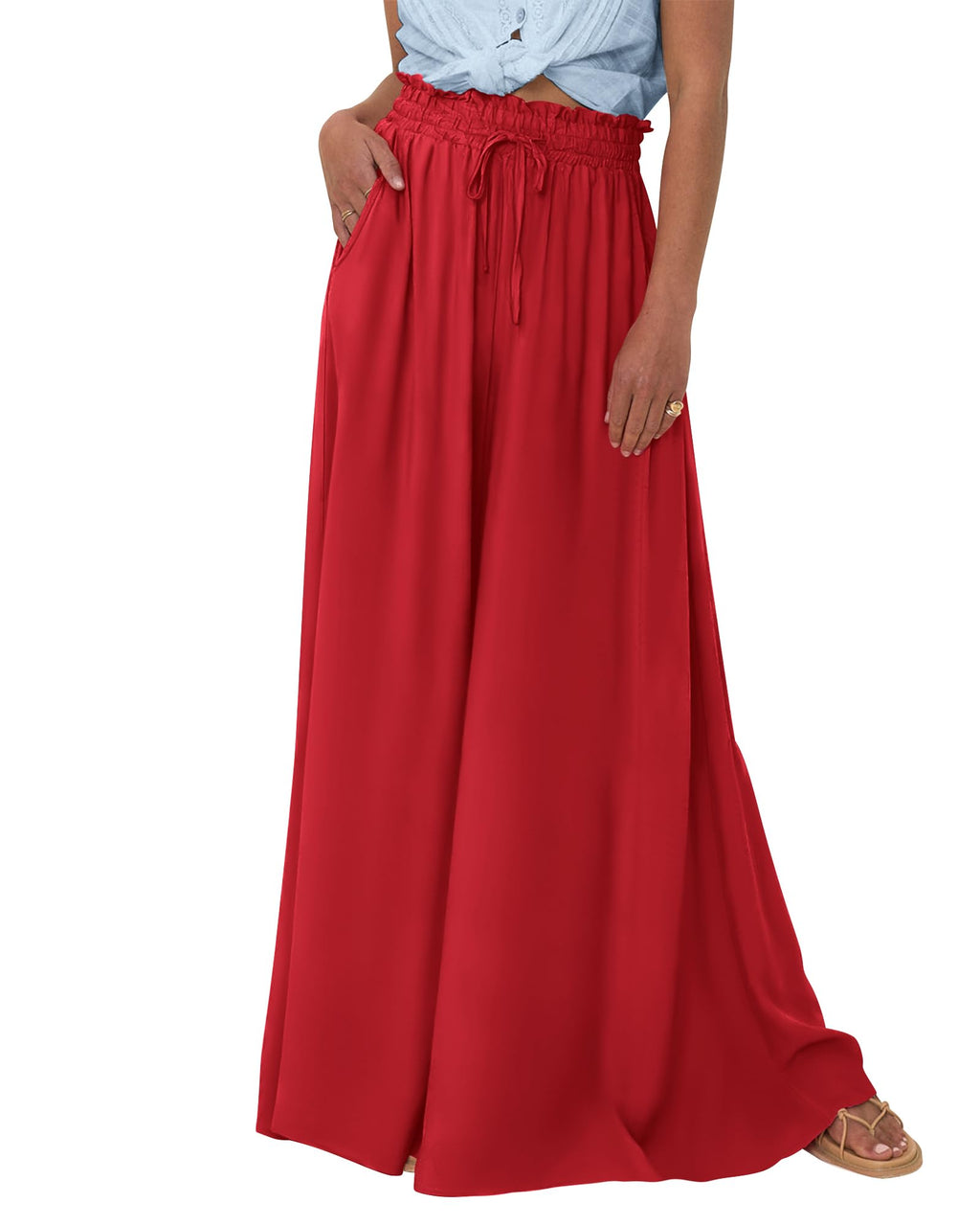 BTFBM Women Casual High Waist Wide Leg Pants Spring Summer Long Palazzo Pants Pocket Lounge Beach Vacation Clothes