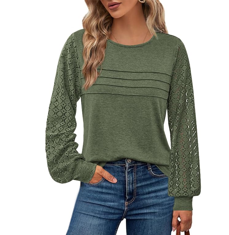 BTFBM Women's Long Sleeve Shirts Dressy Lace Fall Tops Trendy Business Casual T-Shirts Cute Work Outfits Blouses