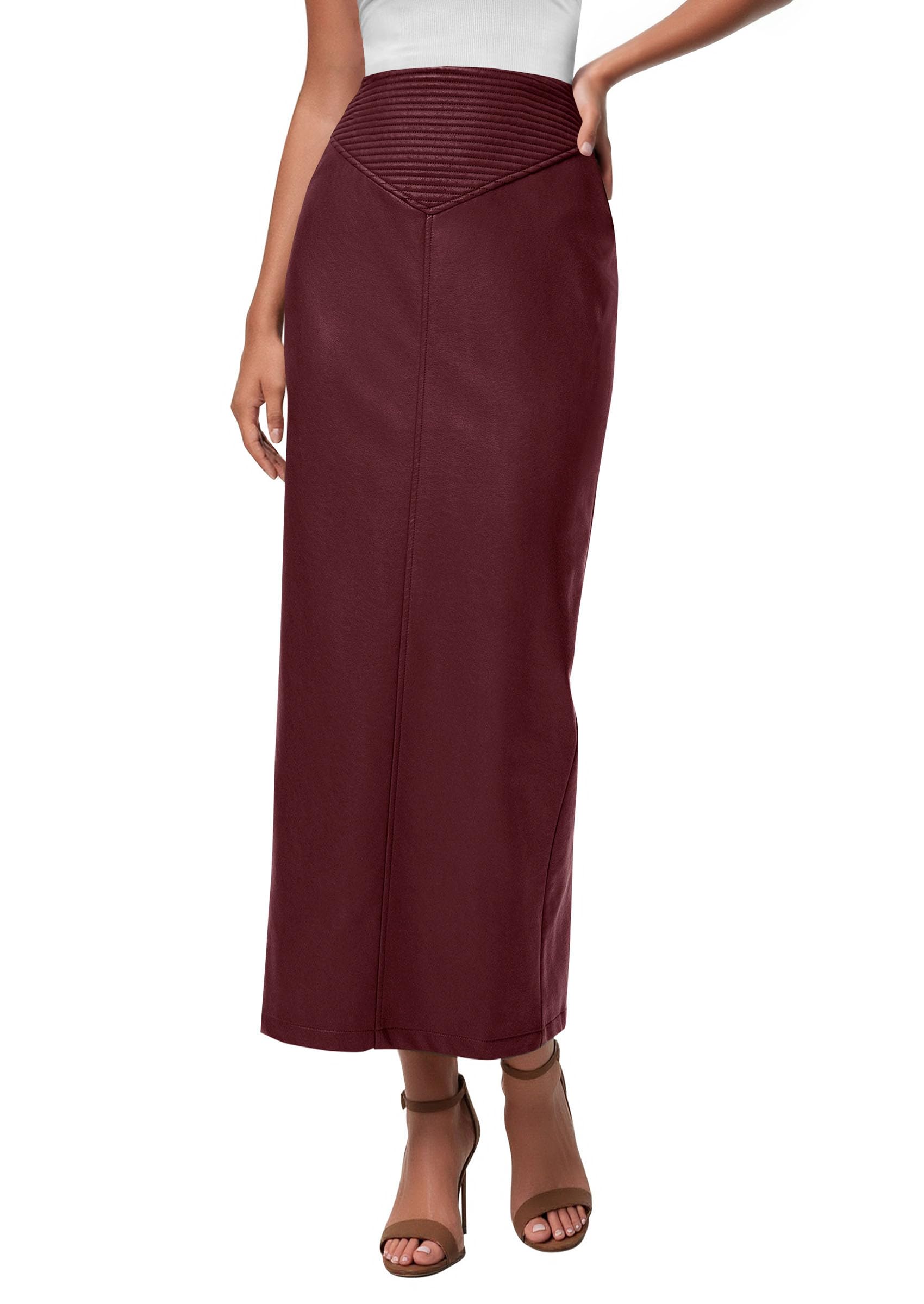 PRETTYGARDEN Long Skirts for Women Fall Fashion Clothing Faux Leather High Waist Dressy Casual Slit Pencil Maxi Skirt