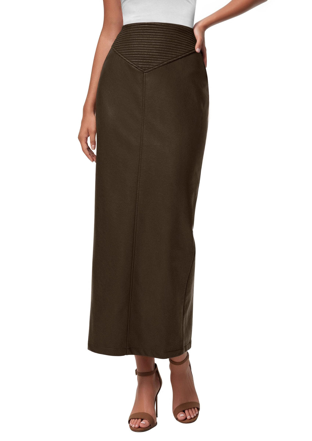 PRETTYGARDEN Long Skirts for Women Fall Fashion Clothing Faux Leather High Waist Dressy Casual Slit Pencil Maxi Skirt
