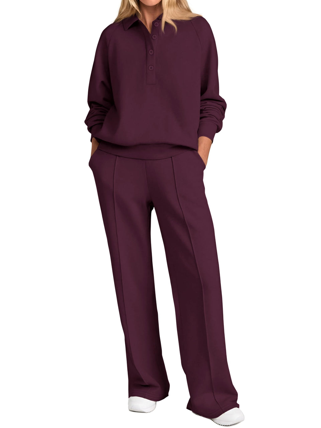 PRETTYGARDEN Women Fall 2 Piece Outfits Sweatsuits Lounge Sets Quarter Button Long Sleeve Sweatshirt, Wide Leg Sweat Pants, Casual 2 Piece Sets Tracksuit, Airport Travel Outfits for Women