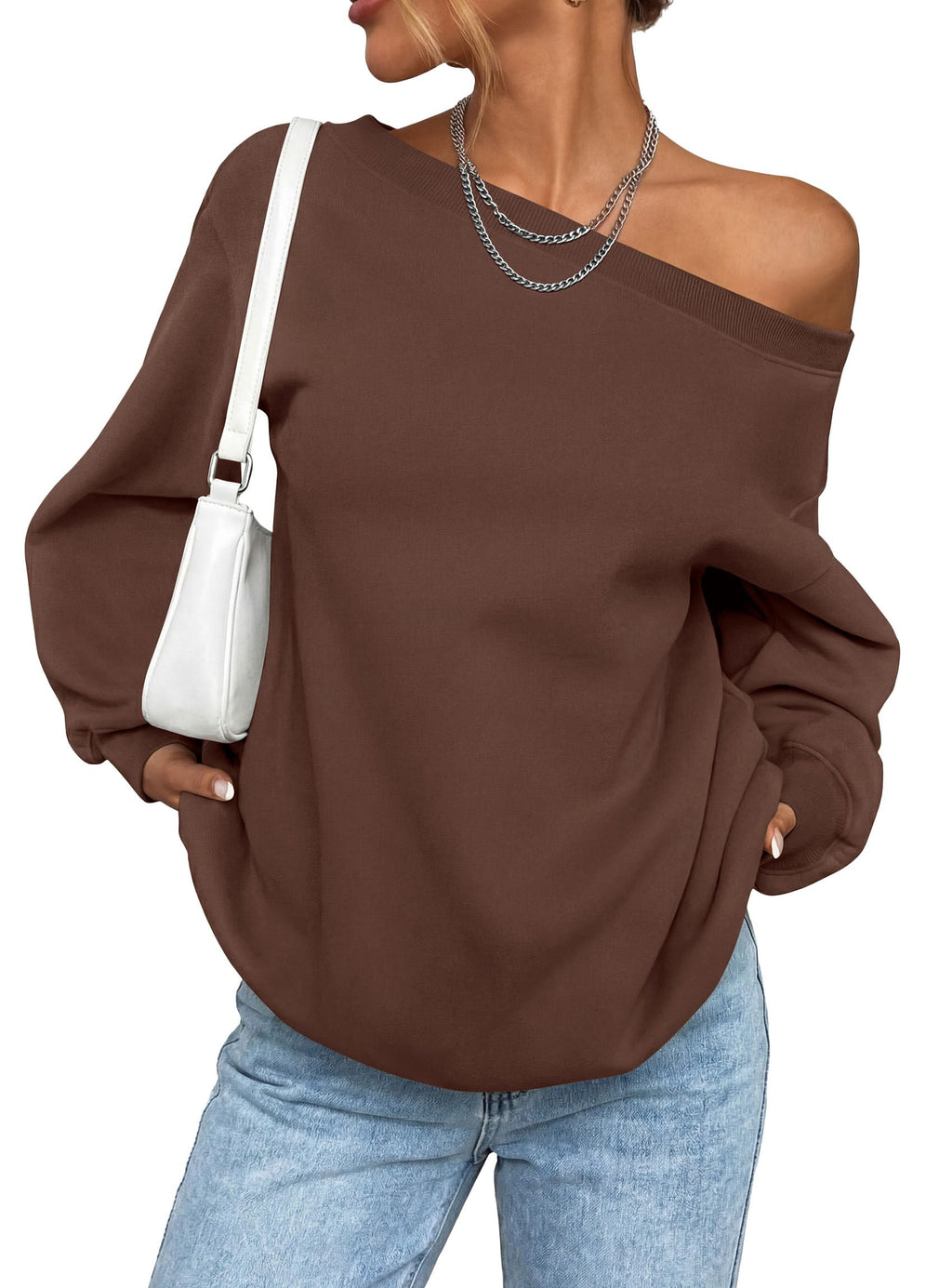 PRETTYGARDEN Womens Off The Shoulder Sweatshirt Loose Fit Slouchy Long Sleeve Tops,Fleece Cropped Sweatshirts,Oversized Pullover,Casual Daily Street Y2K Outfits,Fall Winter Clothes