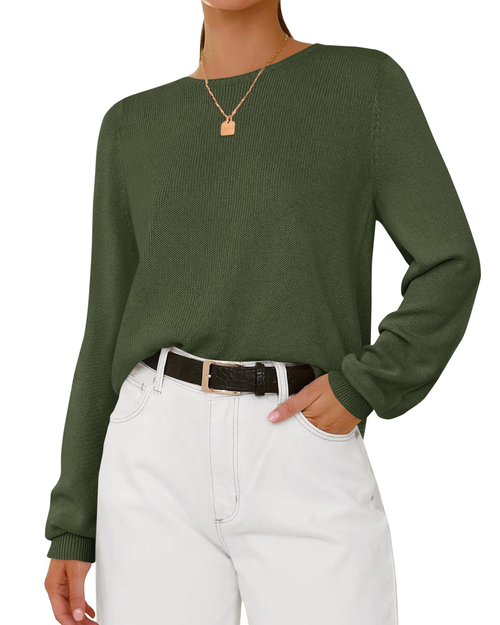 BTFBM Womens Long Sleeve Crew Neck Sweaters Spring Casual Classic Soft Loose Fit Basic Pullover Jumper Knit Top