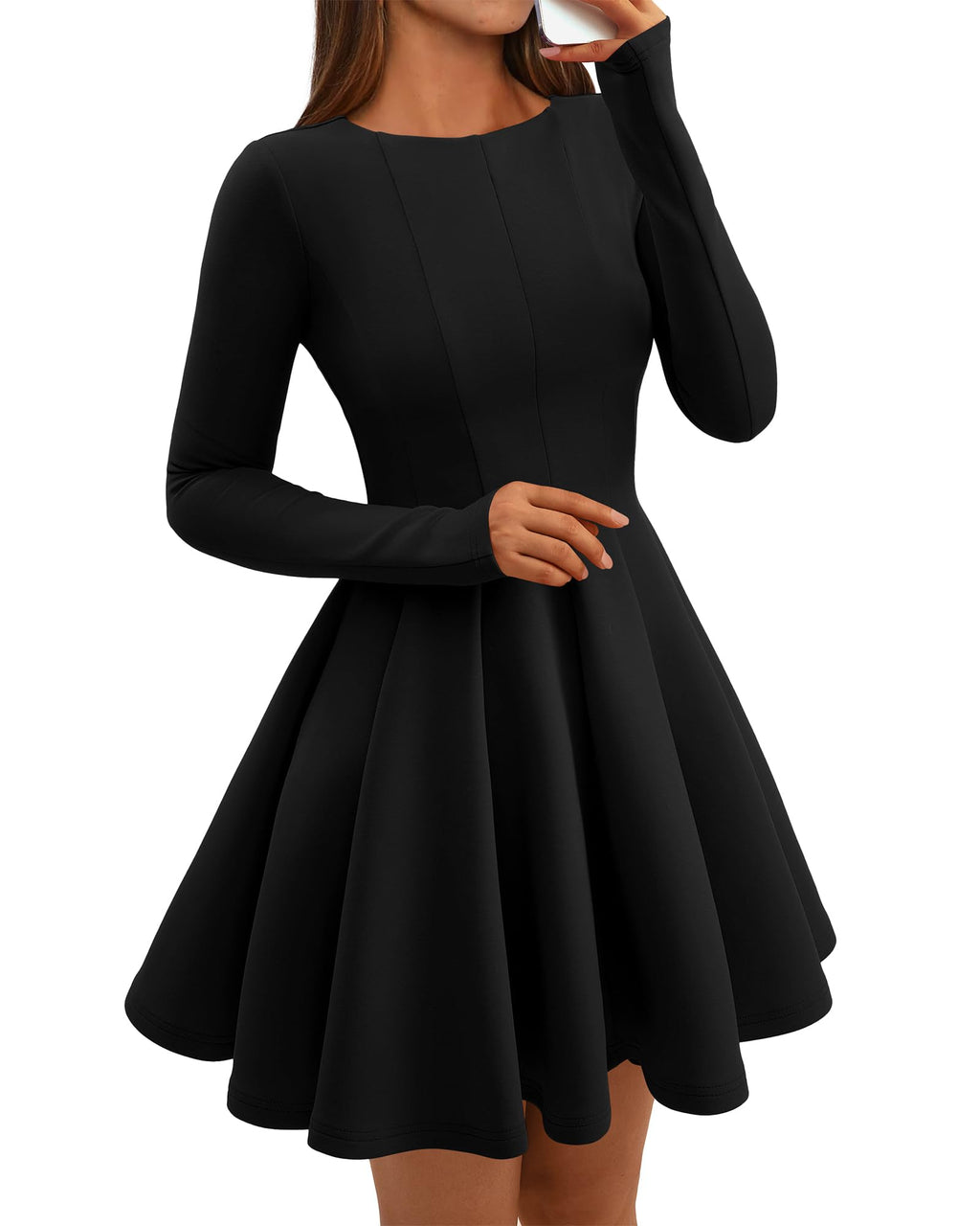 BTFBM Spring Dresses for Women Long Sleeve High Waist Pleated Flowy A Line Party Wedding Guest Dress Business Casual