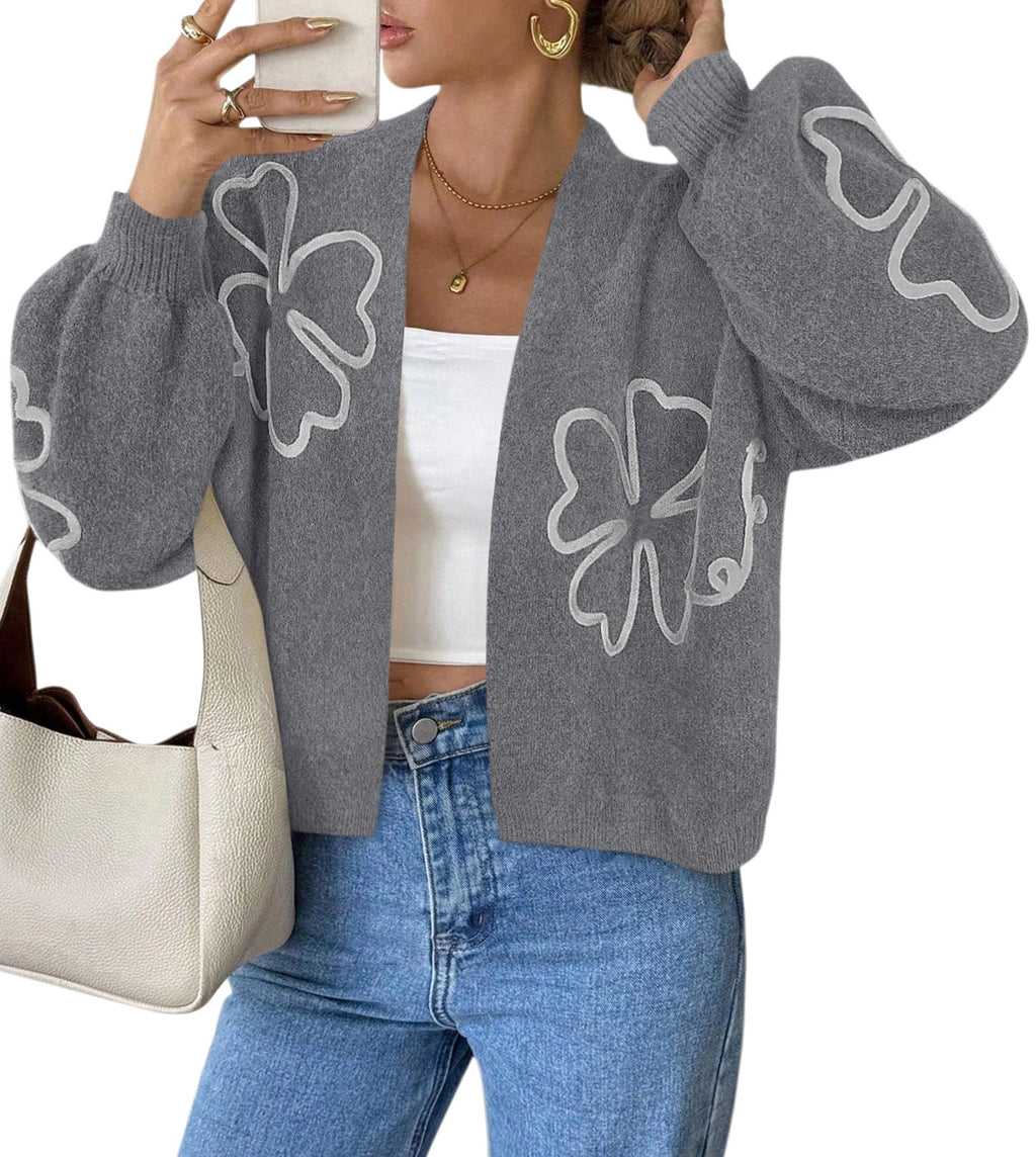 PRETTYGARDEN Women's Floral Oversized Cardigan Sweaters Trendy Fall Outfits Long Sleeve Sweater Jacket, Open Front Coat, Cozy Soft Chunky Knit, Casual Outerwear,Winter Fashion Clothing