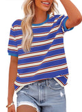 BTFBM Summer Tops for Women Crewneck Short Sleeve Striped T Shirts Casual Spring Clothes Color Block Basic Tee Blouses