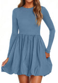 PRETTYGARDEN Fall Dresses for Women Casual Long Sleeve Bubble Cute Crew Neck A Line Mini Short Dress with Pockets