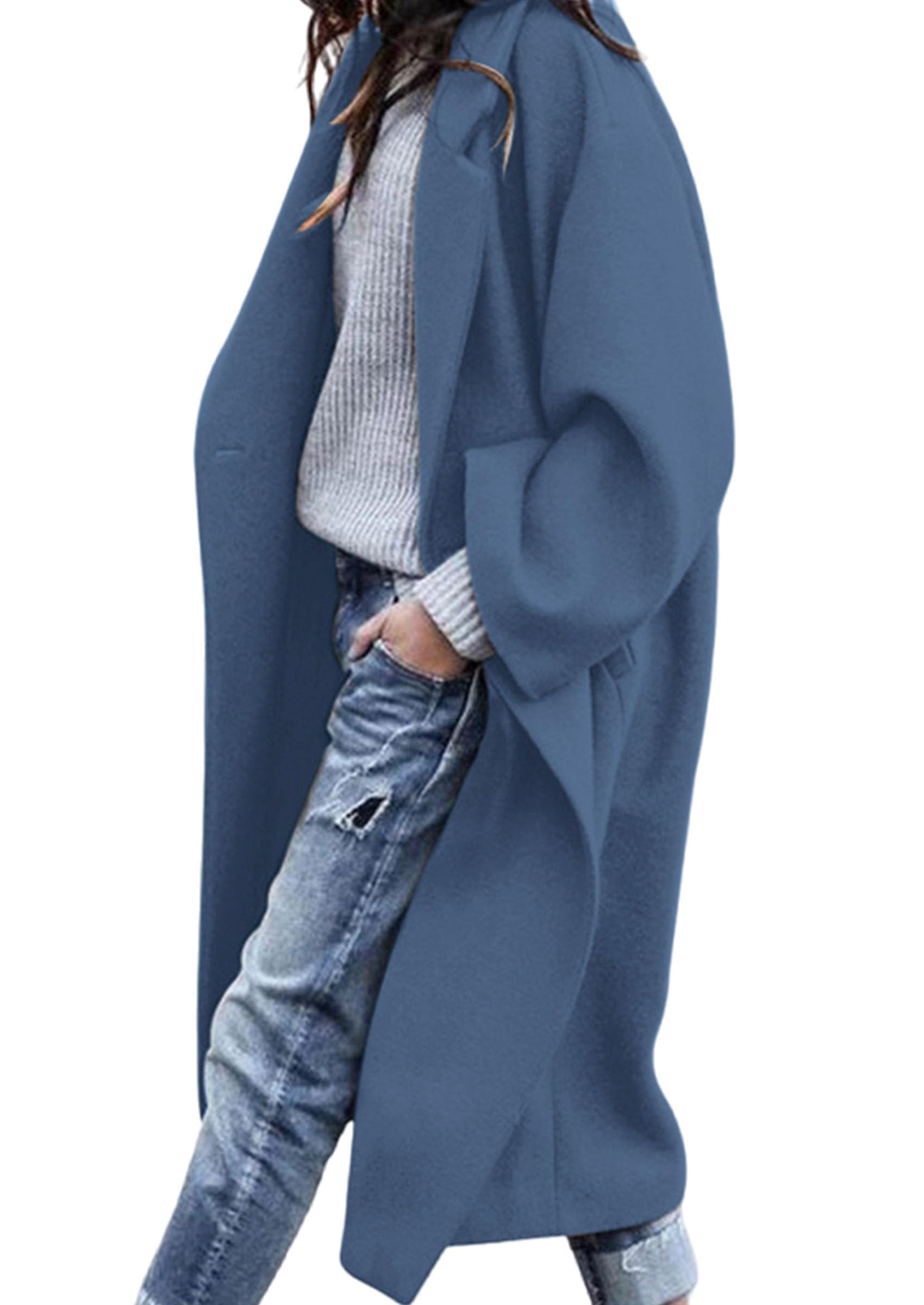 PRETTYGARDEN Womens Winter Coats Trendy Long Sleeve Notch Lapel Button Long Jackets Casual Oversized Vacation Outfits