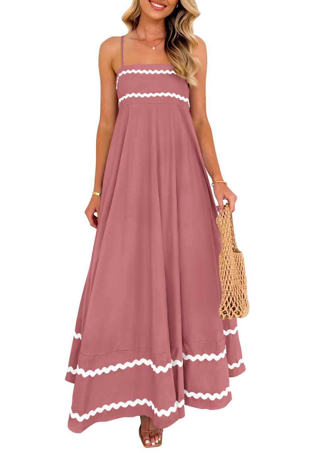 PRETTYGARDEN Women's Summer Flowy Maxi Dress Casual Sleeveless Spaghetti Strap Ruffle Beach Long Dresses