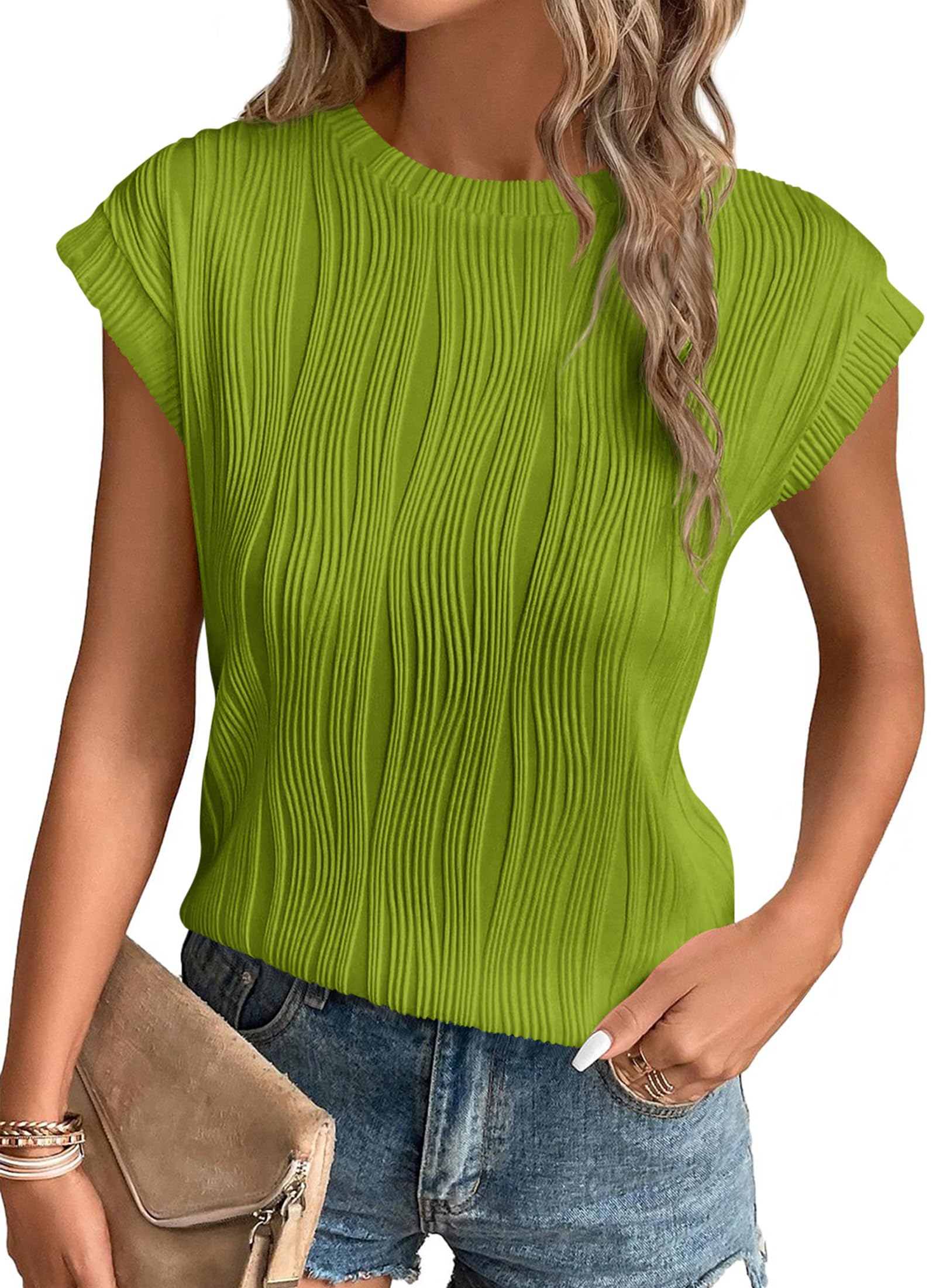 PRETTYGARDEN Blouses for Women Dressy Casual Spring Summer Business Office Tops Cap Sleeve Textured Cute Work Shirt