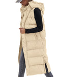 FreshPretty Long Puffer Vest Women Quilted Hooded Button Down Zip Up Sleeveless Vests Outerwear Padded Jacket Fall Winter Coat