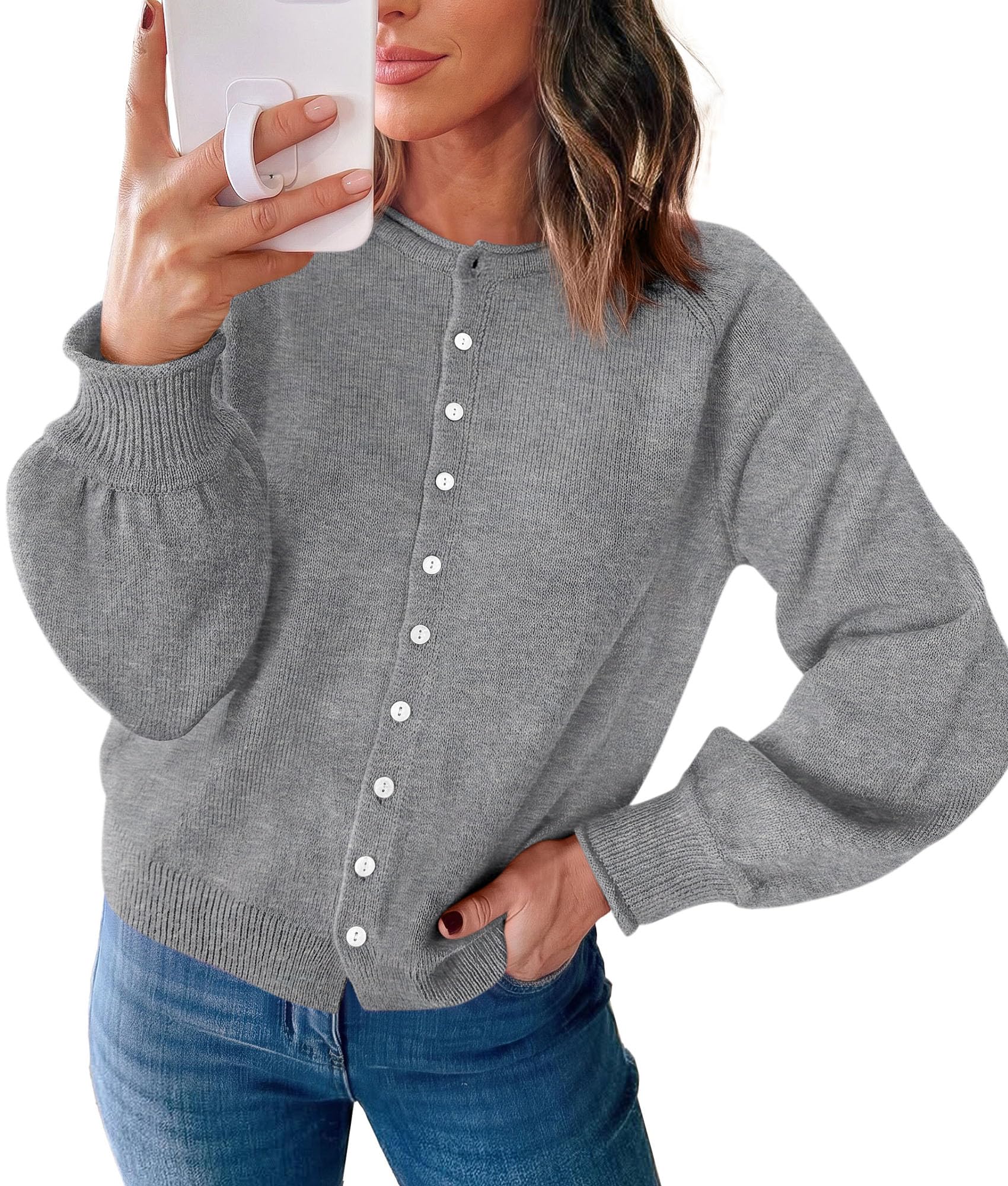PRETTYGARDEN Women's Knit Cardigan Lightweight Cozy Sweaters Comfy Long Sleeve Work Tops, Button Down Shirts, Rolled Edges, Casual Fall Clothes for Going Out, Holiday, Winter Layering