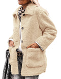 PRETTYGARDEN Women's Winter Faux Fur Coats Long Sleeve Lapel Button Down Pockets Fleece Sherpa Jacket Casual Trendy Outerwear