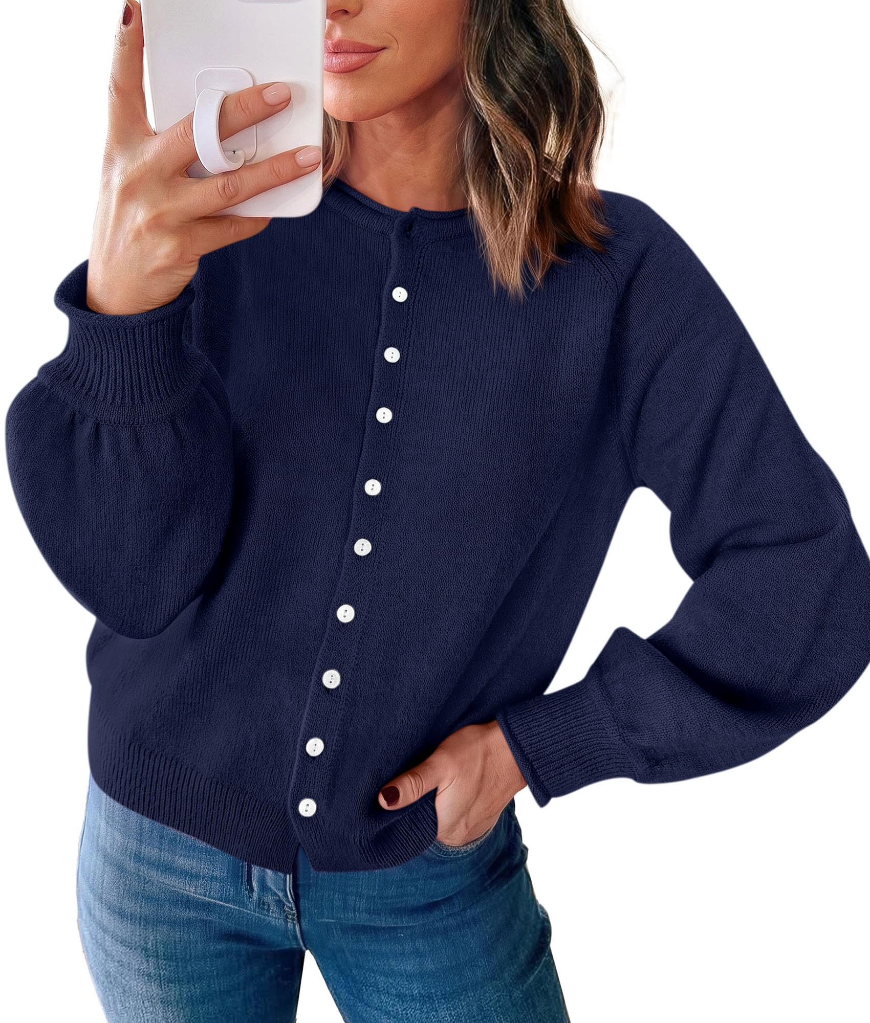 PRETTYGARDEN Women's Knit Cardigan Lightweight Cozy Sweaters Comfy Long Sleeve Work Tops, Button Down Shirts, Rolled Edges, Casual Fall Clothes for Going Out, Holiday, Winter Layering