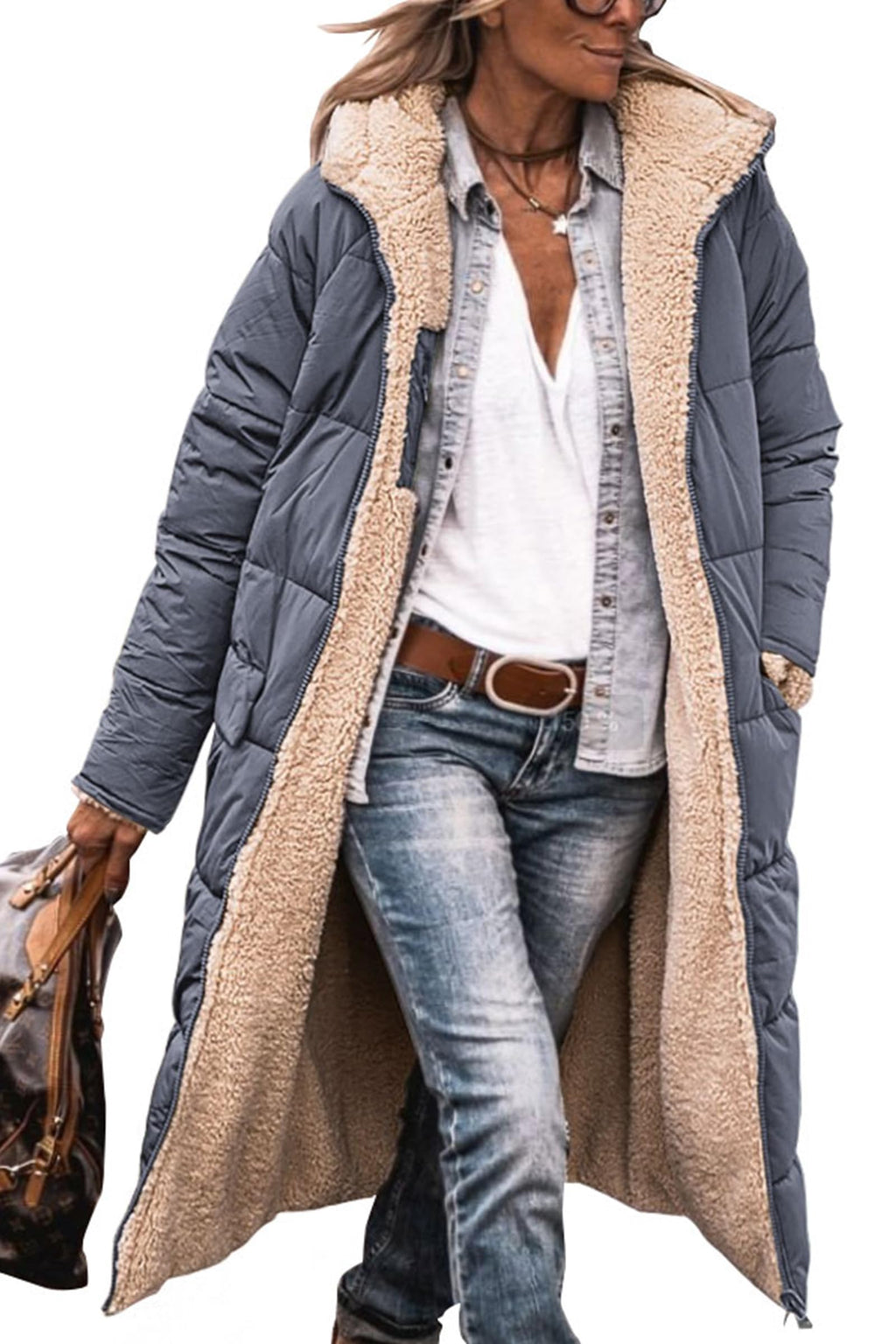 PRETTYGARDEN Women's Winter Fashion Clothes Oversized Shearling Fleece Long Coats Jackets
