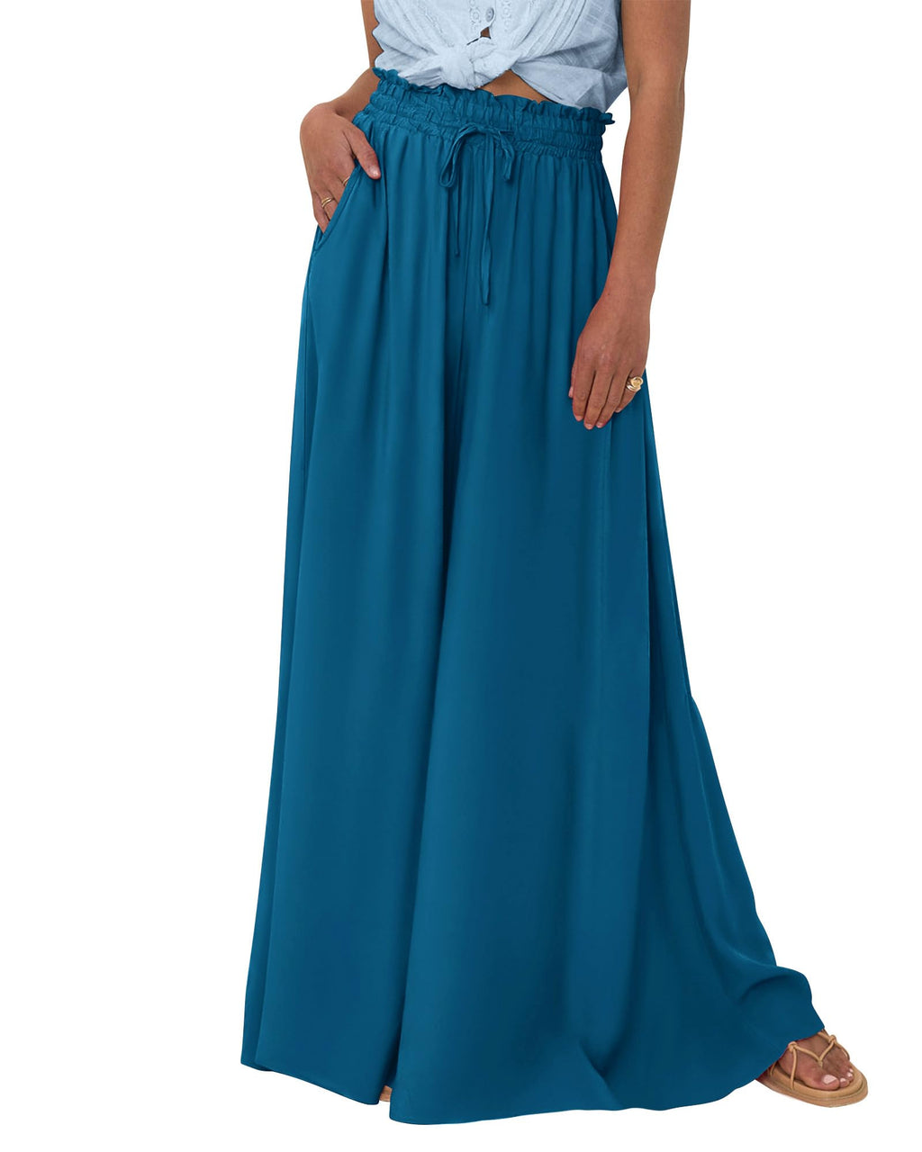 BTFBM Women Casual High Waist Wide Leg Pants Spring Summer Long Palazzo Pants Pocket Lounge Beach Vacation Clothes