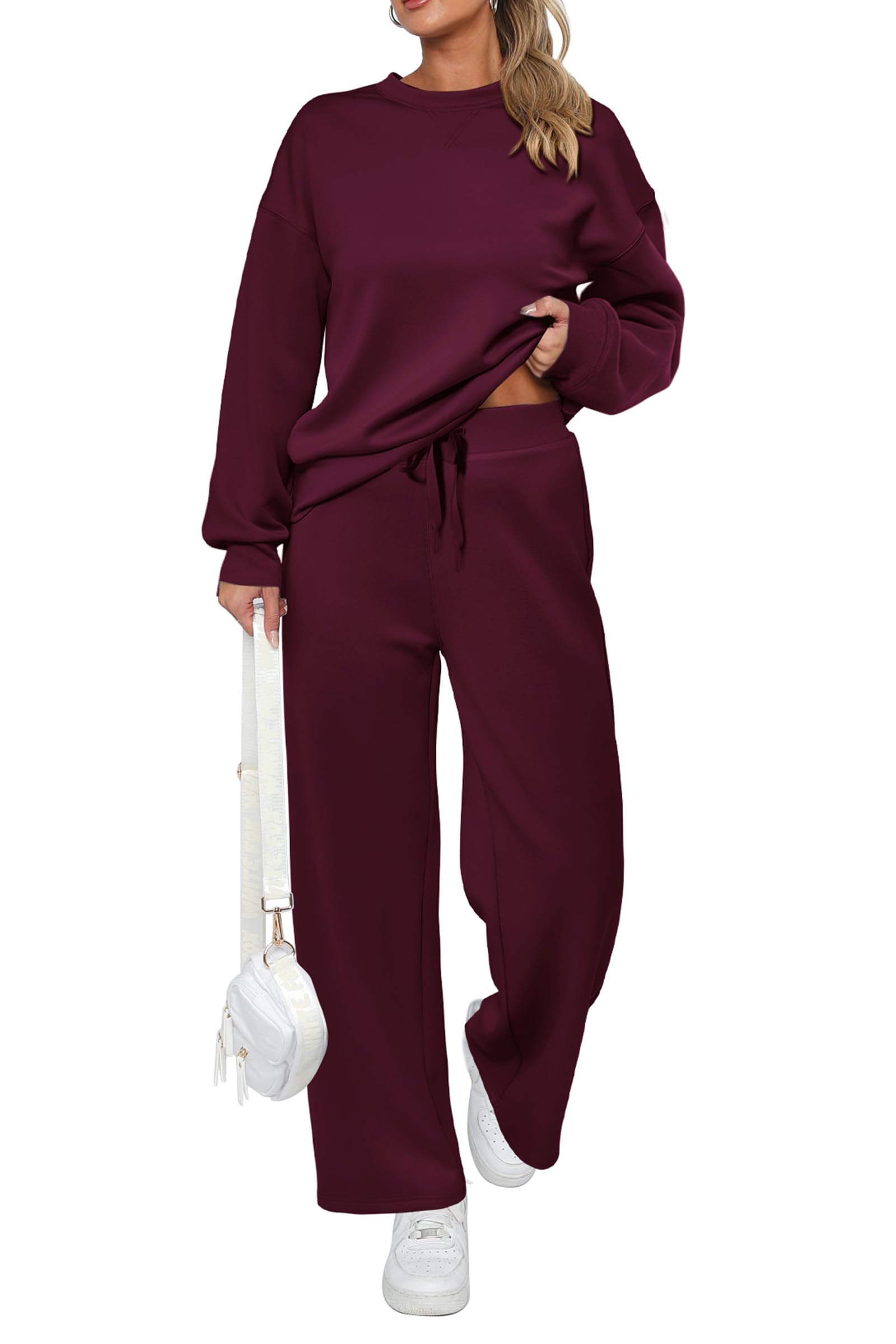 PRETTYGARDEN Womens 2 Piece Outfits Fall Long Sleeve Sweatshirt Wide Leg Pants Lounge Sets Winter Sweatsuits Tracksuit