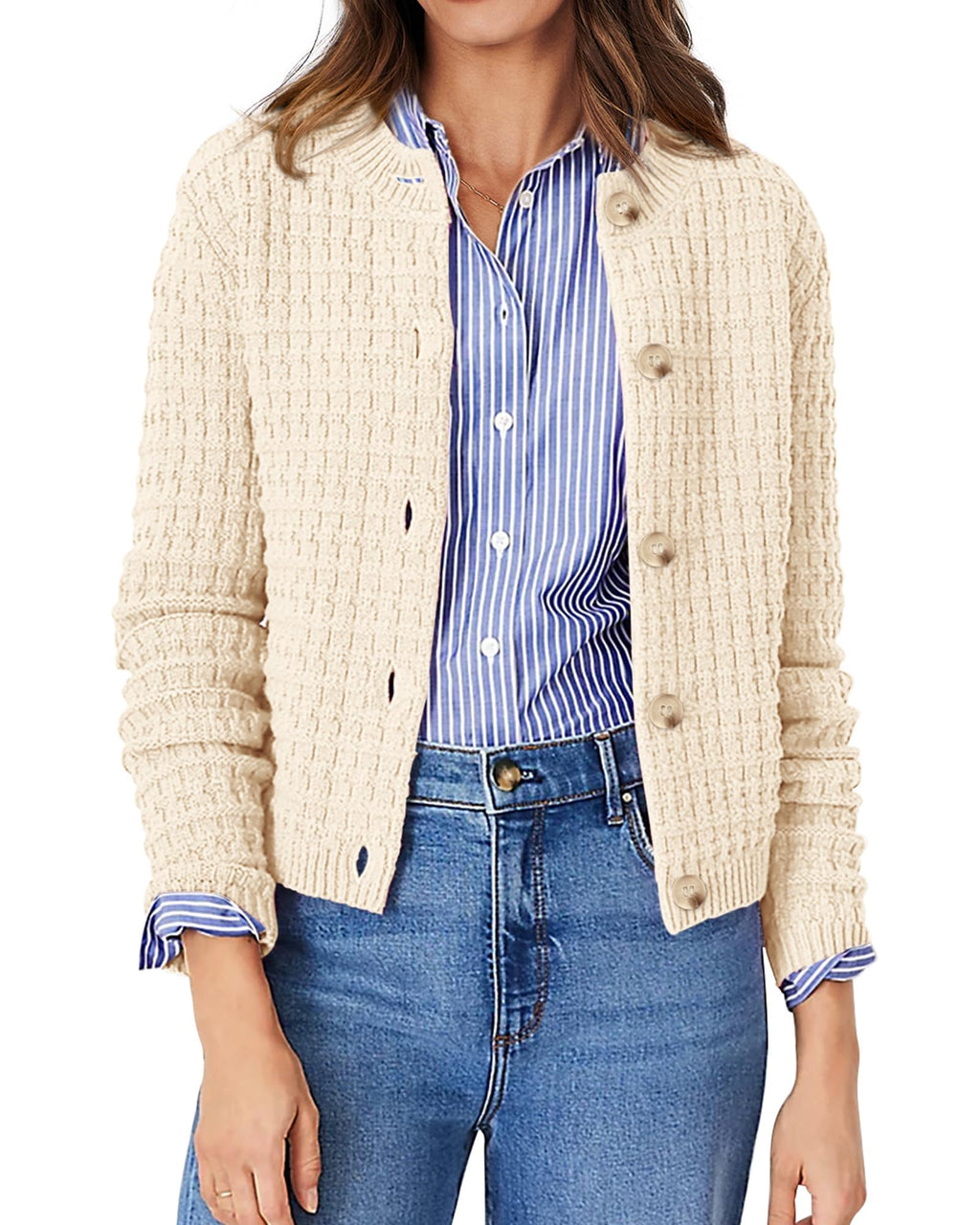 PRETTYGARDEN Women's Knit Cardigan Sweaters Casual Long Sleeve Open Front Button Down Trendy Jackets Outerwear