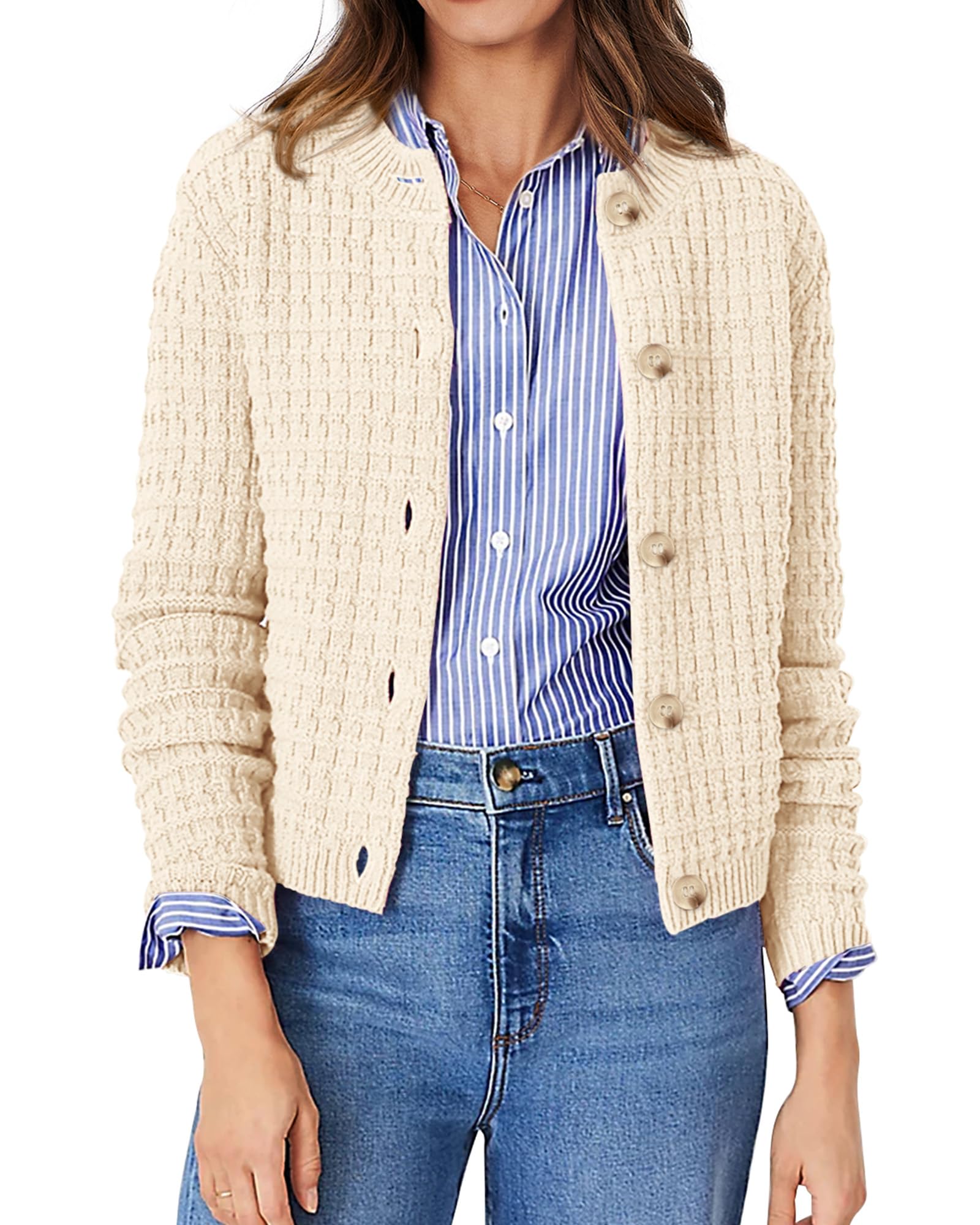 PRETTYGARDEN Women's Knit Cardigan Sweaters Casual Long Sleeve Open Front Button Down Trendy Jackets Outerwear