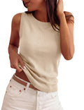 PRETTYGARDEN Sleeveless Sweater Tops for Women Summer Dressy Ribbed Tank Tops Spring Business Casual Work Shirts Blouses