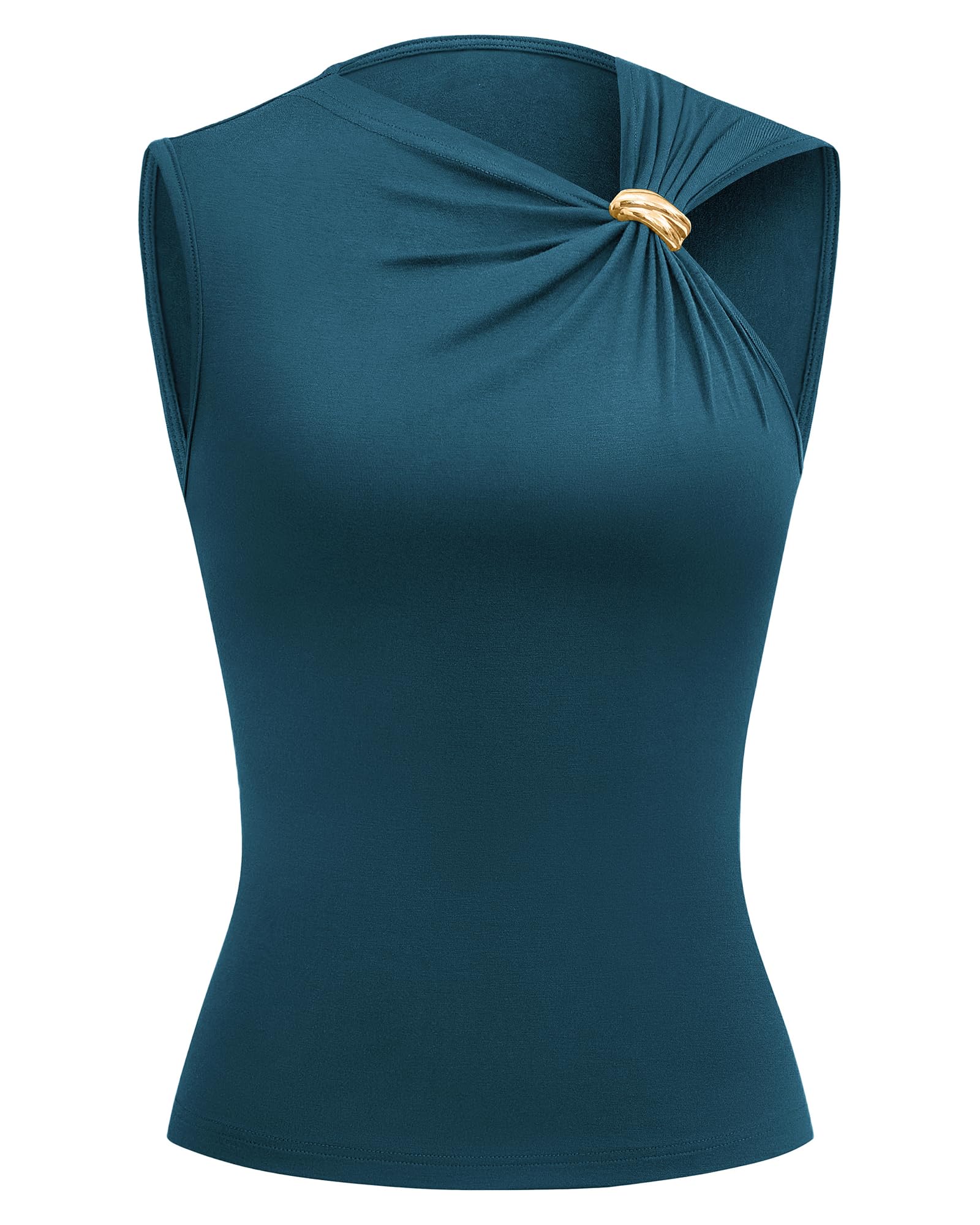 FreshPretty Spring Tops for Women Asymmetrical Neck Sleeveless Going Out Summer Outfits Casual Ruched Y2k Tank Top Clothes