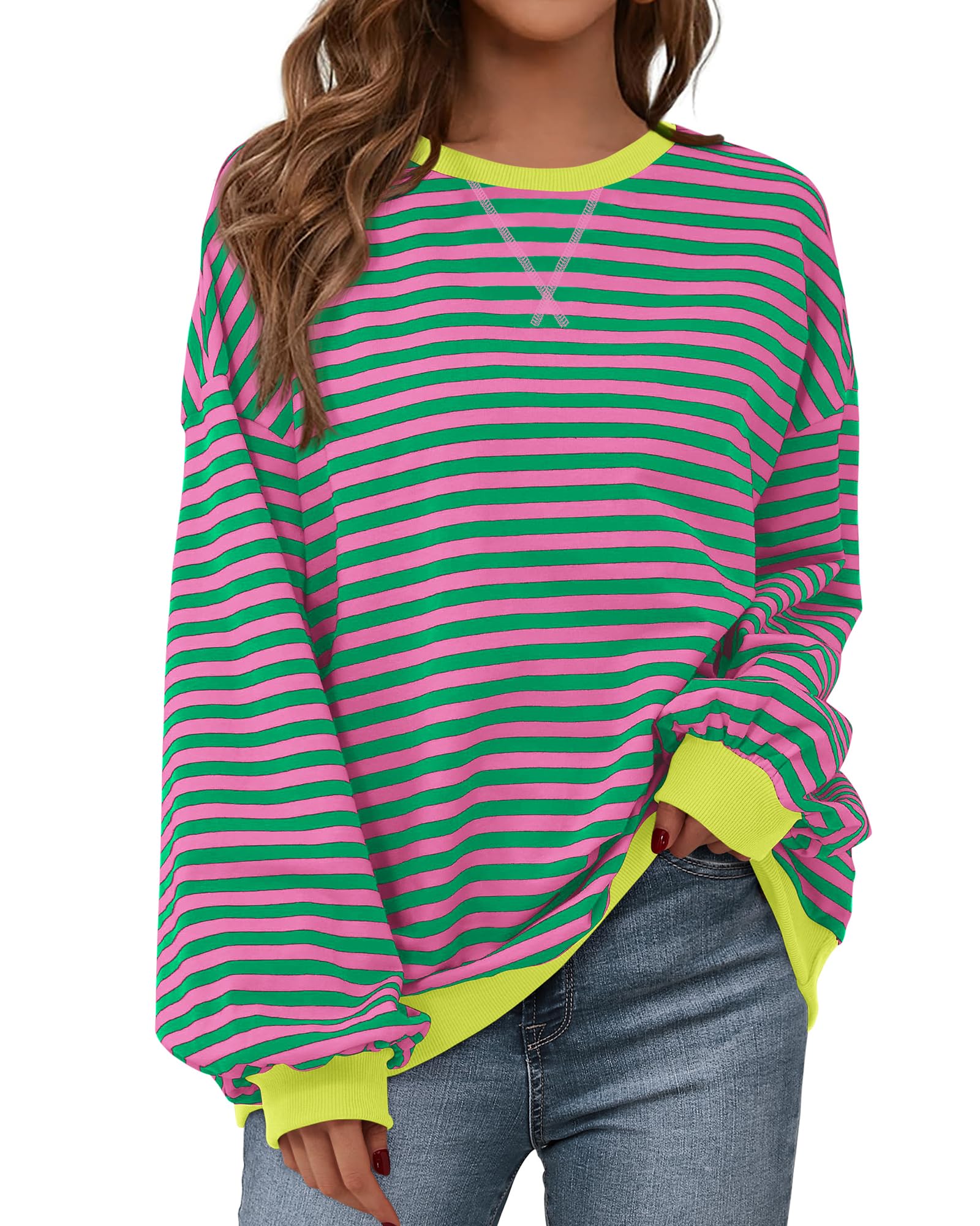 BTFBM Sweatshirt For Women Summer Crewneck Long Sleeve Oversized Striped Pullover Tops Y2K Clothes Workout Shirt