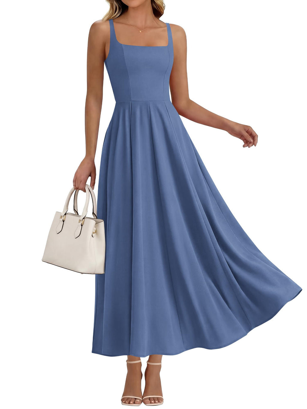 BTFBM Women Summer Square Neck Maxi Dress Spring Elegant Classy Sleeveless Formal Wedding Guest Cocktail Dresses