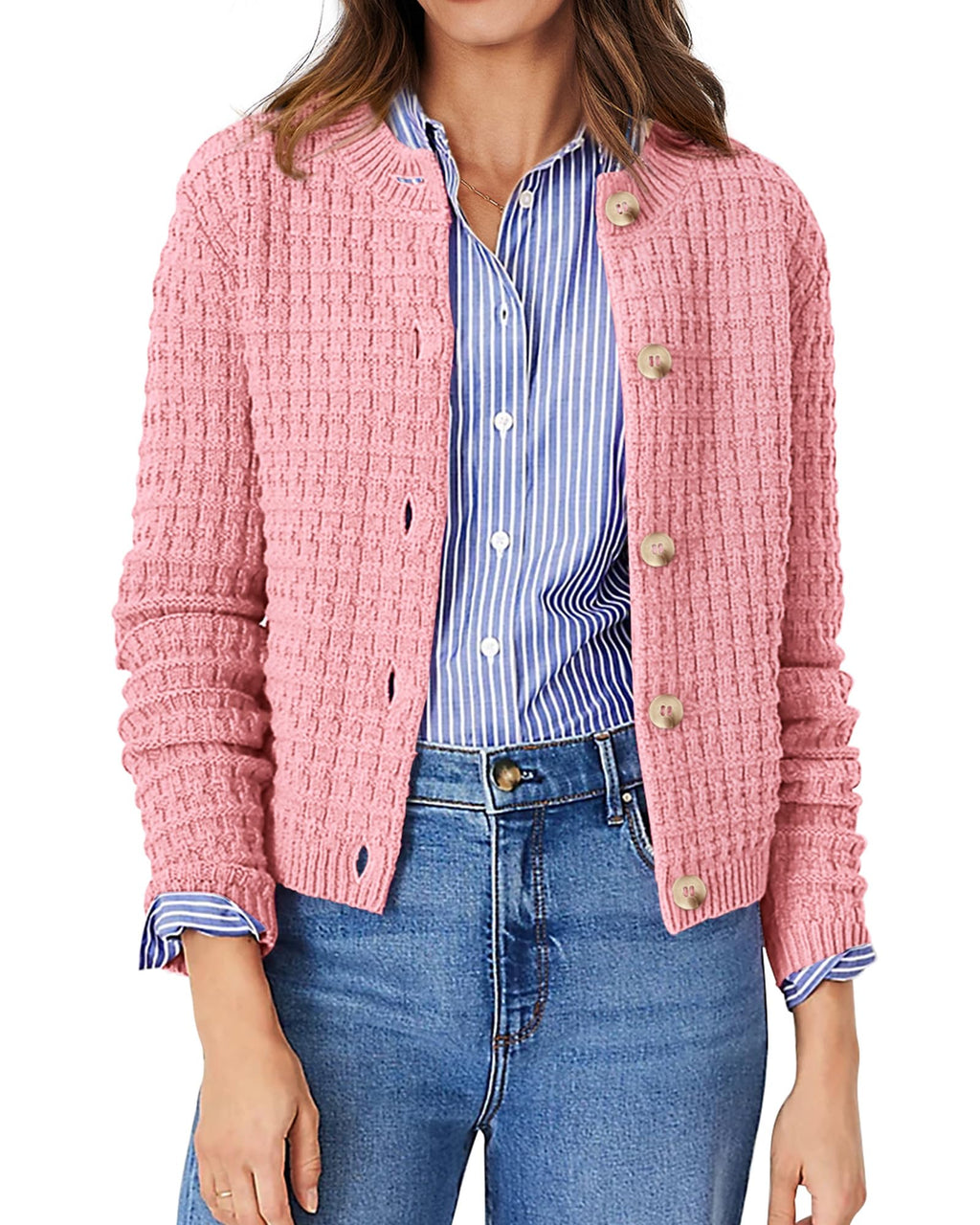 PRETTYGARDEN Women's Knit Cardigan Sweaters Casual Long Sleeve Open Front Button Down Trendy Jackets Outerwear