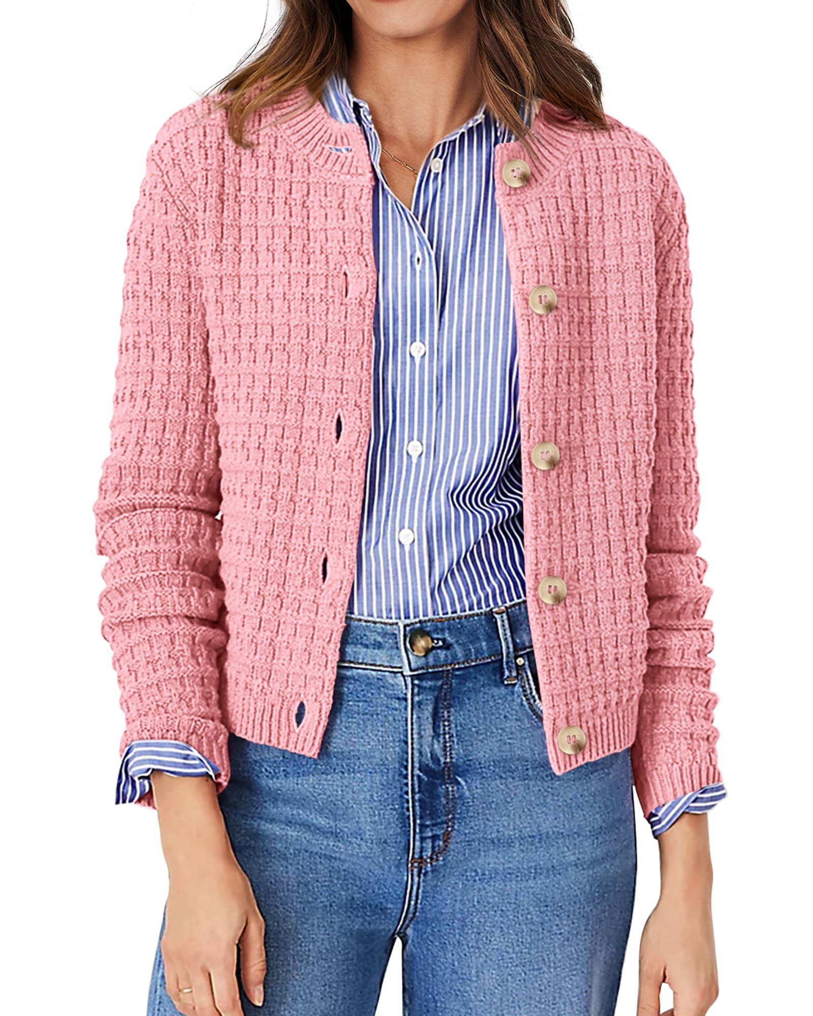PRETTYGARDEN Women's Knit Cardigan Sweaters Casual Long Sleeve Open Front Button Down Trendy Jackets Outerwear