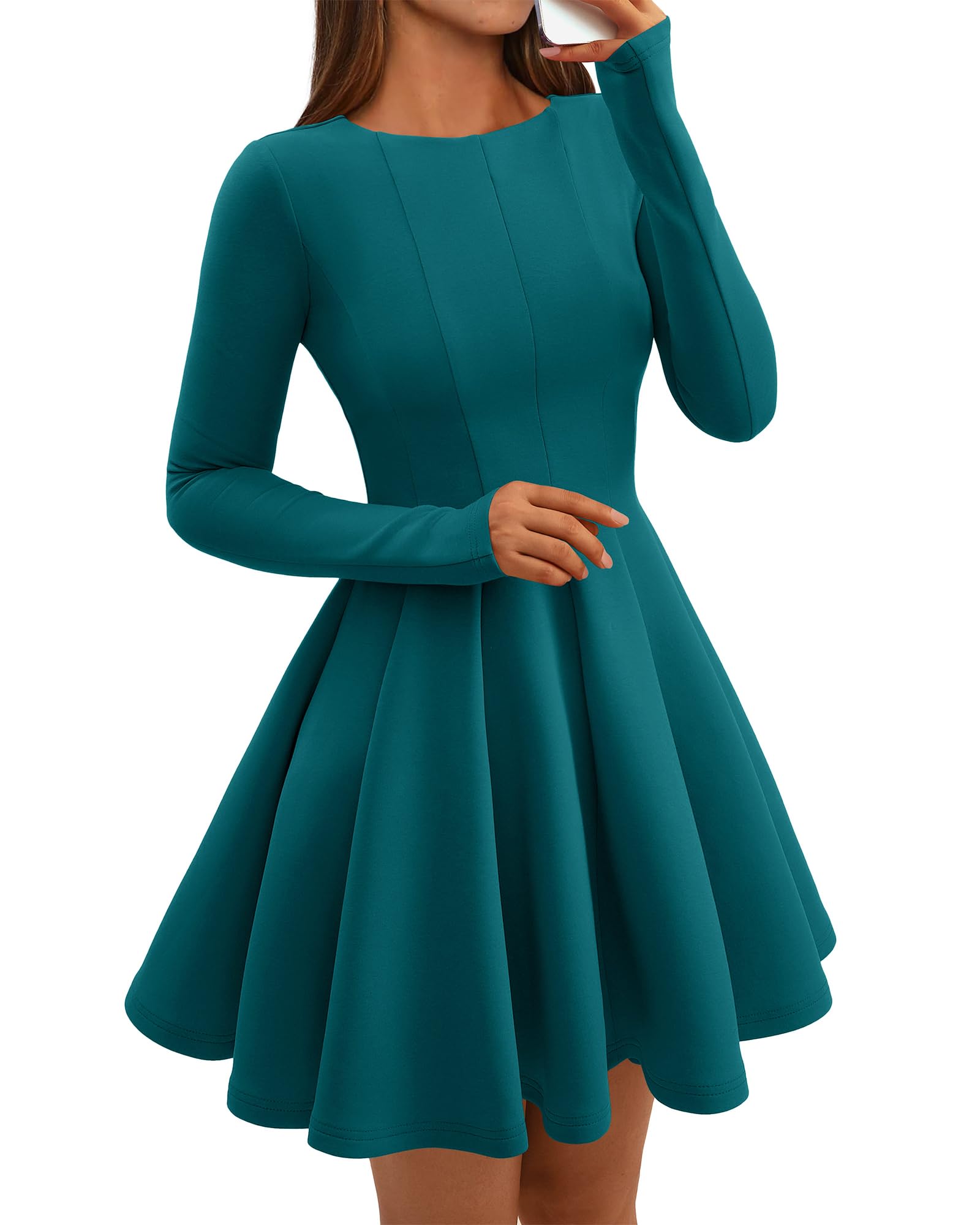 BTFBM Spring Dresses for Women Long Sleeve High Waist Pleated Flowy A Line Party Wedding Guest Dress Business Casual