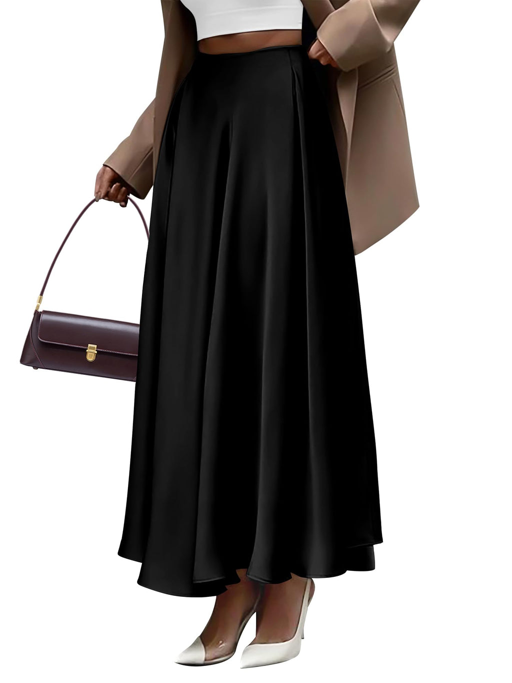 BTFBM Satin Skirts for Women Summer Elegant Flowy A-Line Cocktail Formal Silk Spring Maxi Skirt Night Out Outfits
