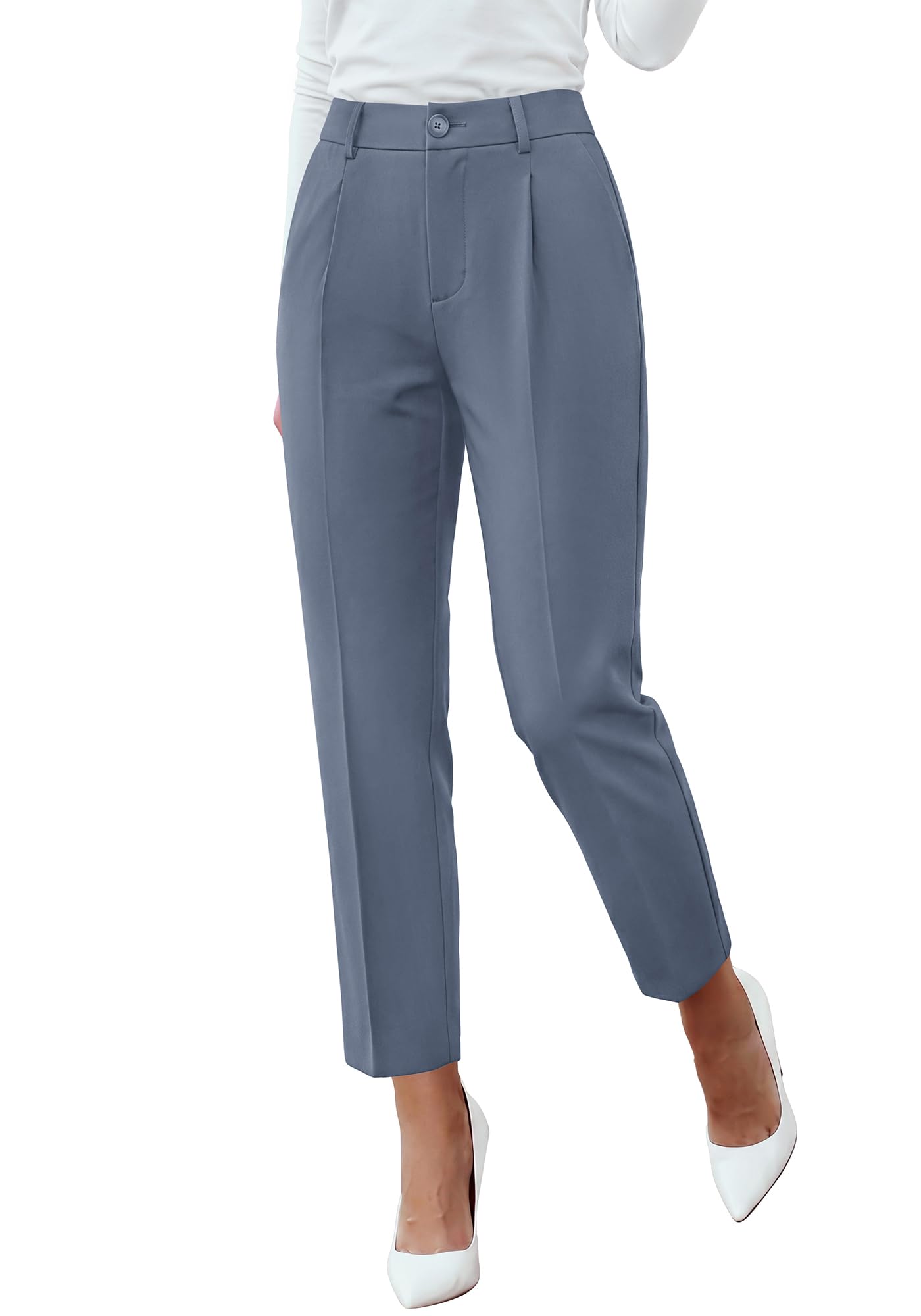 BTFBM Dress Pants Women Work Business Office Ankle Trousers Pockets Straight Leg Pleated Womens Slacks,Tapered Trousers for Work Office,Elastic Back High Waist,Fall Business Casual Outfits