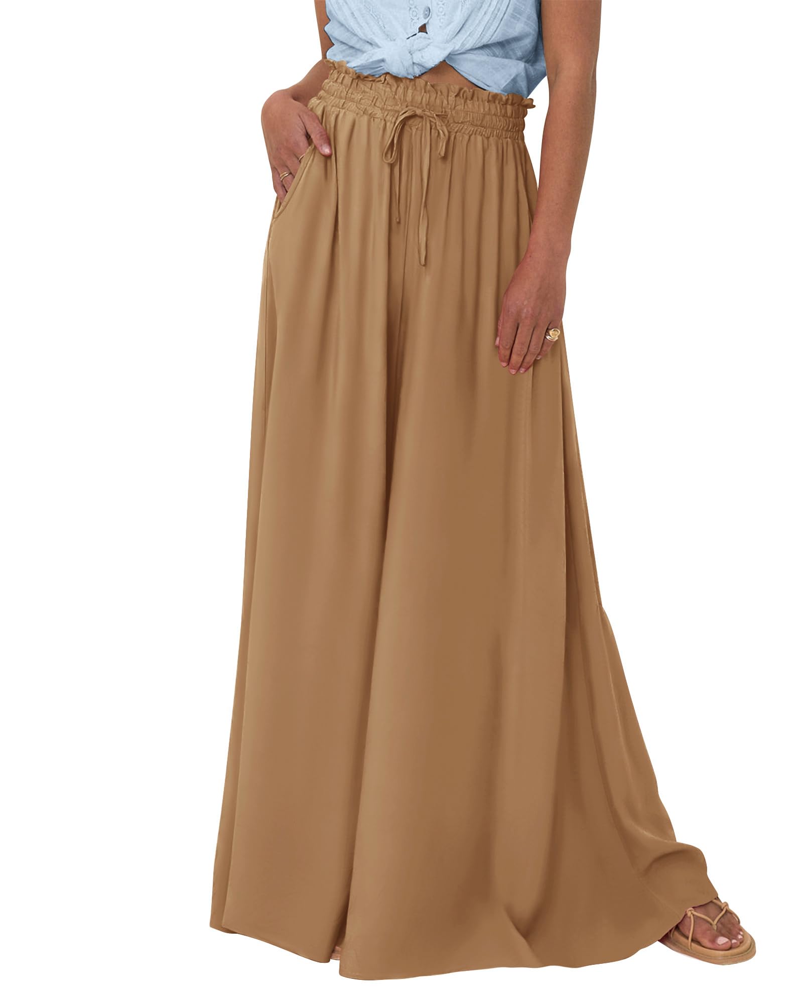 BTFBM Women Casual High Waist Wide Leg Pants Spring Summer Long Palazzo Pants Pocket Lounge Beach Vacation Clothes