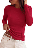 PRETTYGARDEN Womens Long Sleeve Shirts Fall Ribbed Basic Tee Soft Stretchy Slim Fitted Tops, Cute Going Out Y2K Clothes, Daily Wear Business Casual Work Blouses, Trendy Fashion Layering