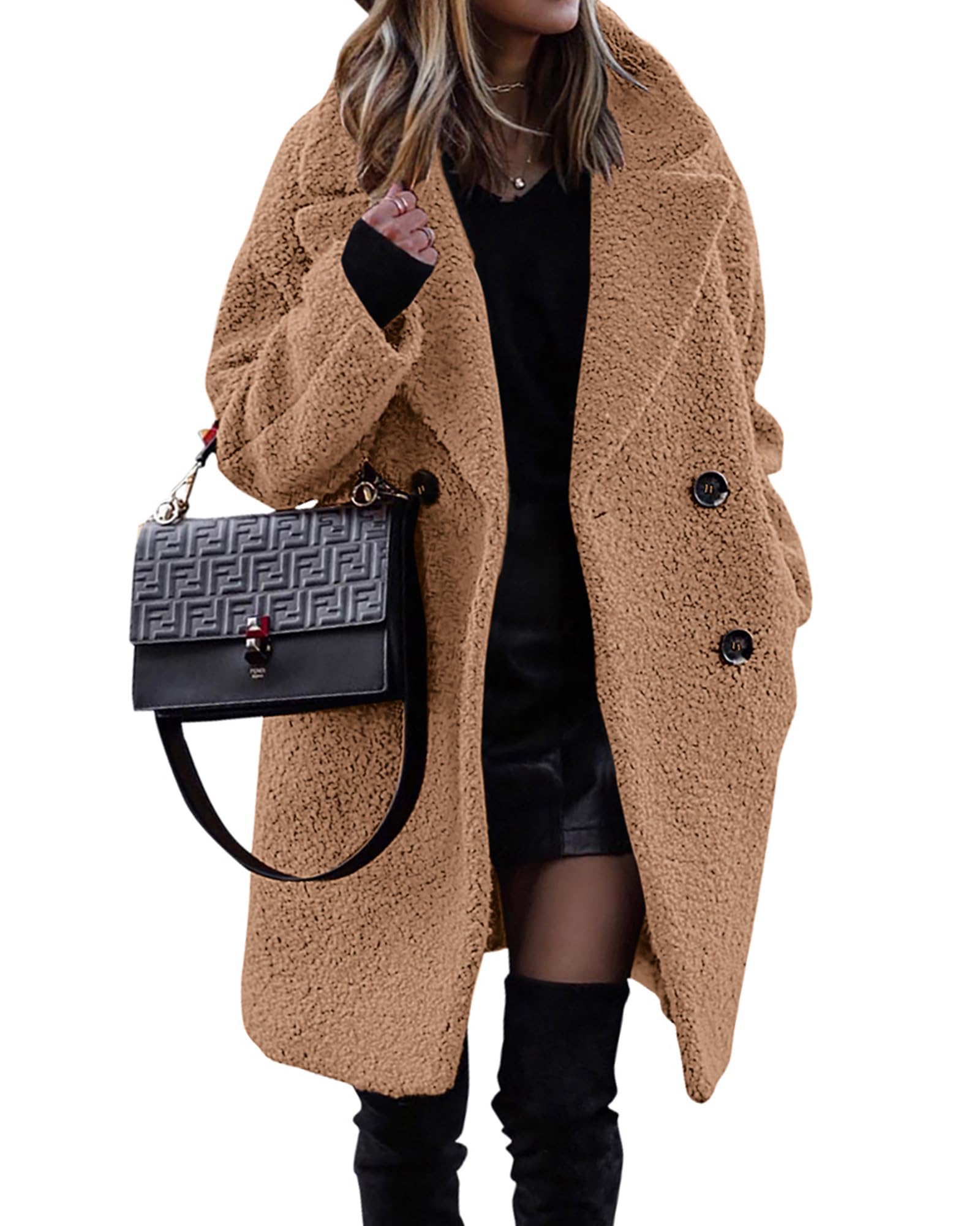 BTFBM Women Winter Faux Fur Coats Lapel Long Sleeve Fuzzy Fleece Outerwear Button Down Sherpa Jackets Fall Outfits