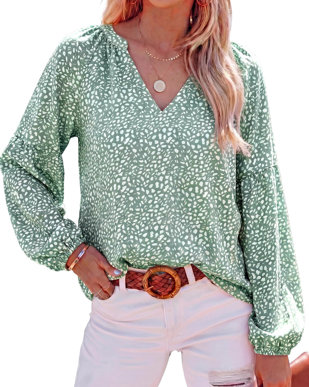 BTFBM Blouses for Women Dressy Casual Floral Summer Boho Tops V Neck Lightweight Long Sleeve Shirts Spring Clothes